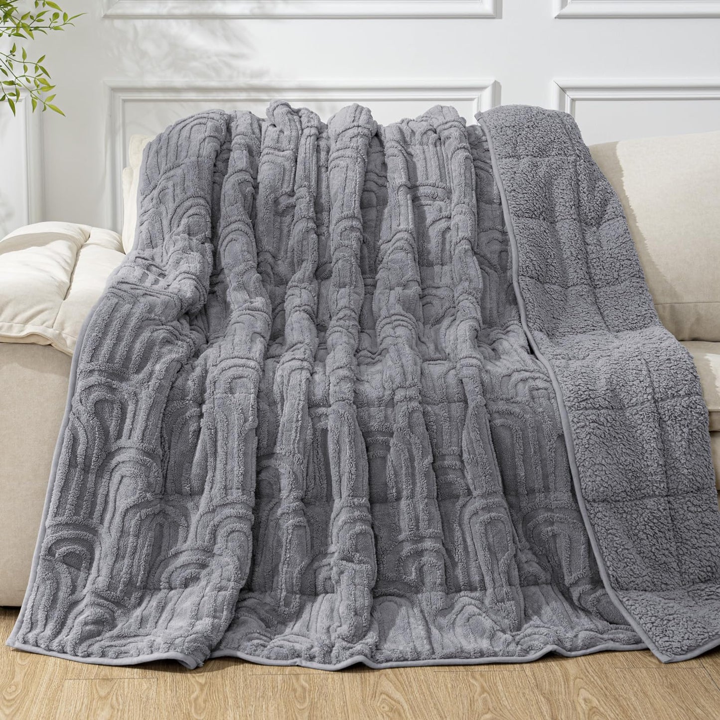 Cottonblue Sherpa Fleece Weighted Blanket for Adults 15 lbs 48x72in Soft | Cozy Flannel Weighted Throw Blankets Full Size for Calming Sleeping Relaxing, Warm Fuzzy Bed Sofa Heavy Blanket Washable,Grey BST202
