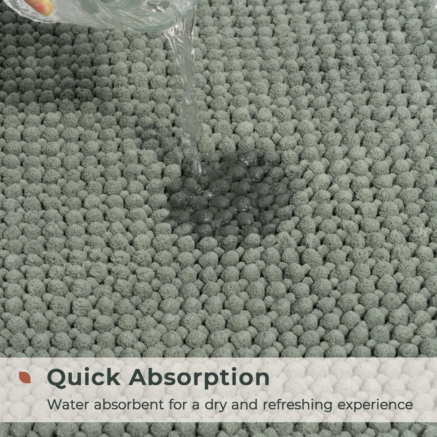 FRESHMINT Chenille Bathroom Rugs Sets 2 Piece 17"x24"+20"x32", Non-Slip Bath Mats, Absorbent Bath Rug, Washable Set of 2 Shower Floor Mat, Gray BST220