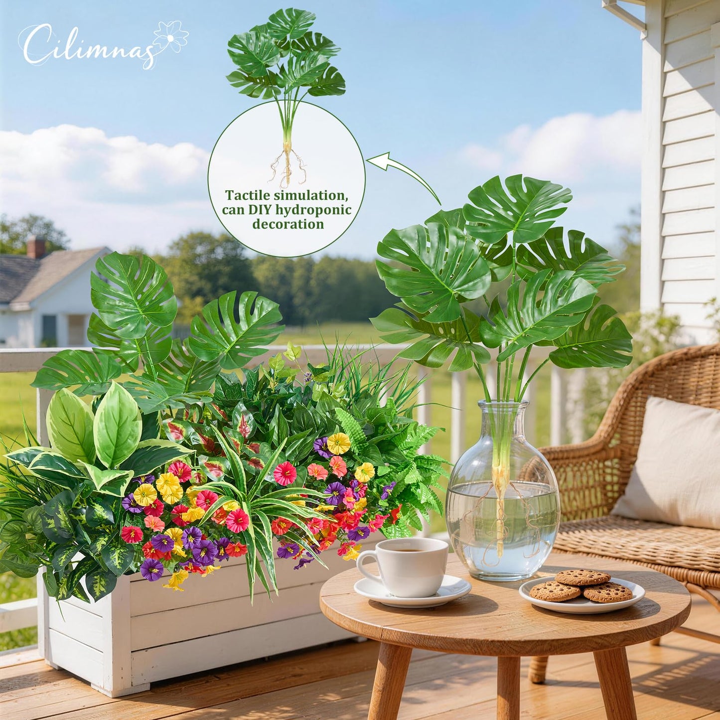 Artificial Plants Outdoor 12PCS UV Resistant Fake Greenery | Highly Realistic Faux Plant Outside with Stems for Front Proch Garden Patio Planters Window Boxes Home Decor BST326H