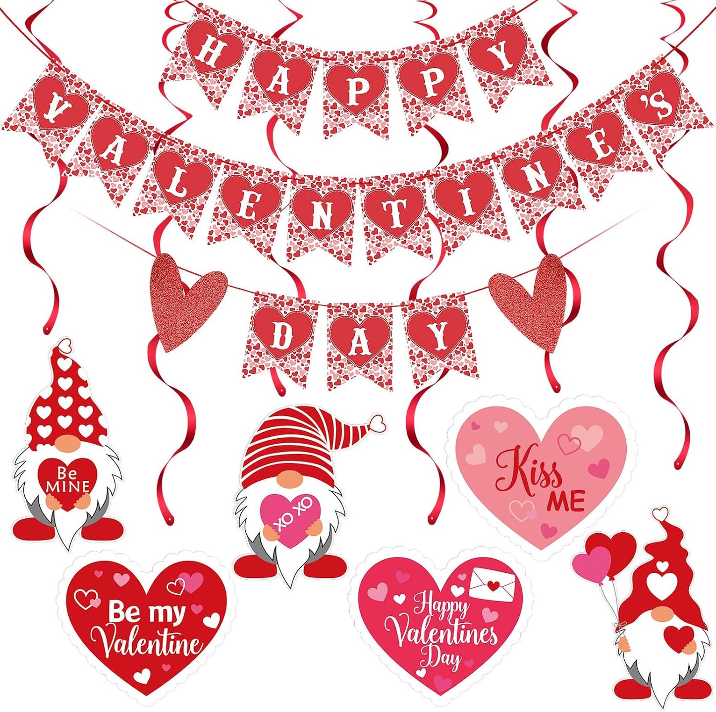 Red Happy Valentines Day Banner and Valentines Hanging Heart Swirls Decorations Valentines Day Banner for Happy Valentines Day Decorations Valentines Hanging Decorations BST326L