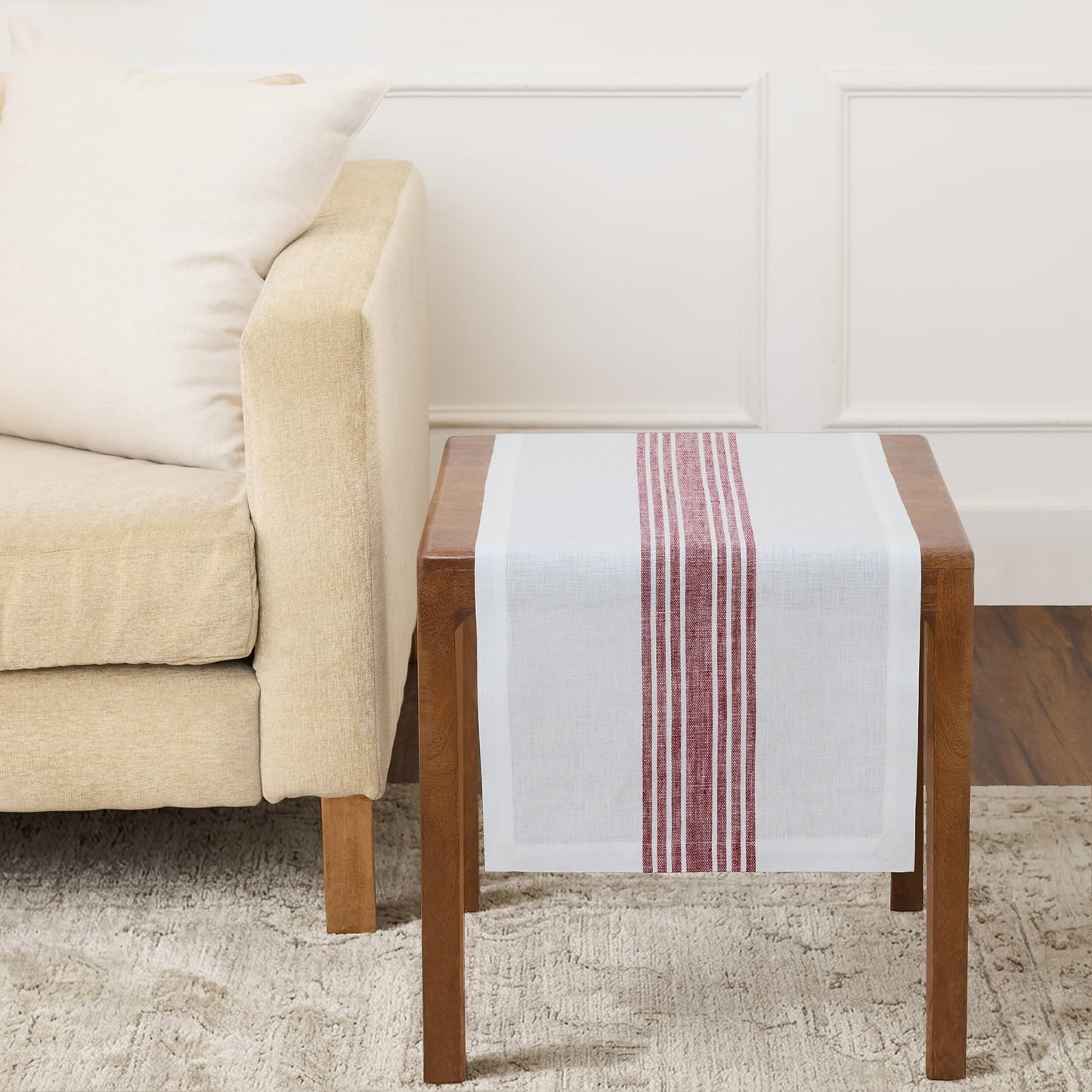 Solino Home 100% Linen Table Runner, 14 x 60 in, Black and White Striped | Farmhouse Table Runners for dining, console and side tables; vintage grain sack centre stripe; Pure Linen; OEKO-TEX Certified BST326SOLH