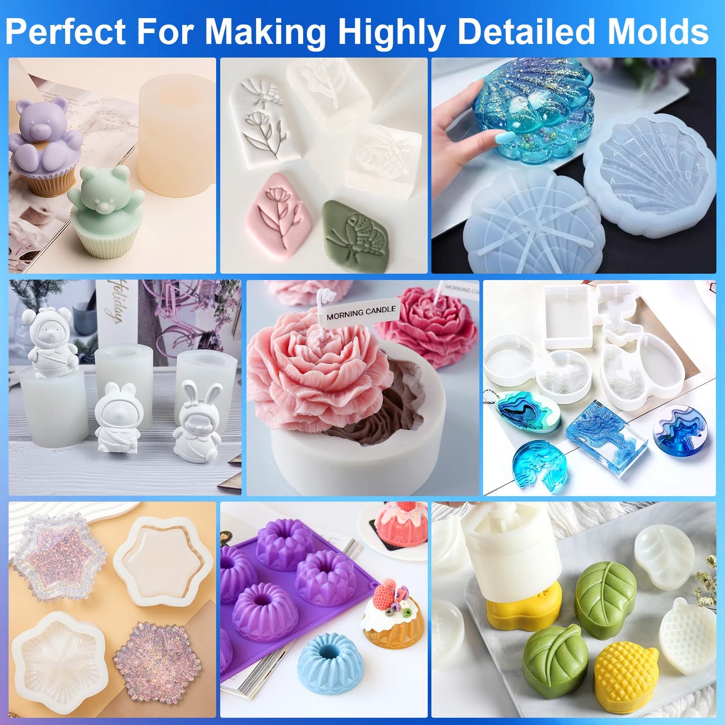 Silicone Mold Making Kit, 32oz 10A Elastic Liquid Silicone for Casting Resin molds and Candle & Soap Mold,Fast Cure Translucent Platinum Silicone Rubber BST326H