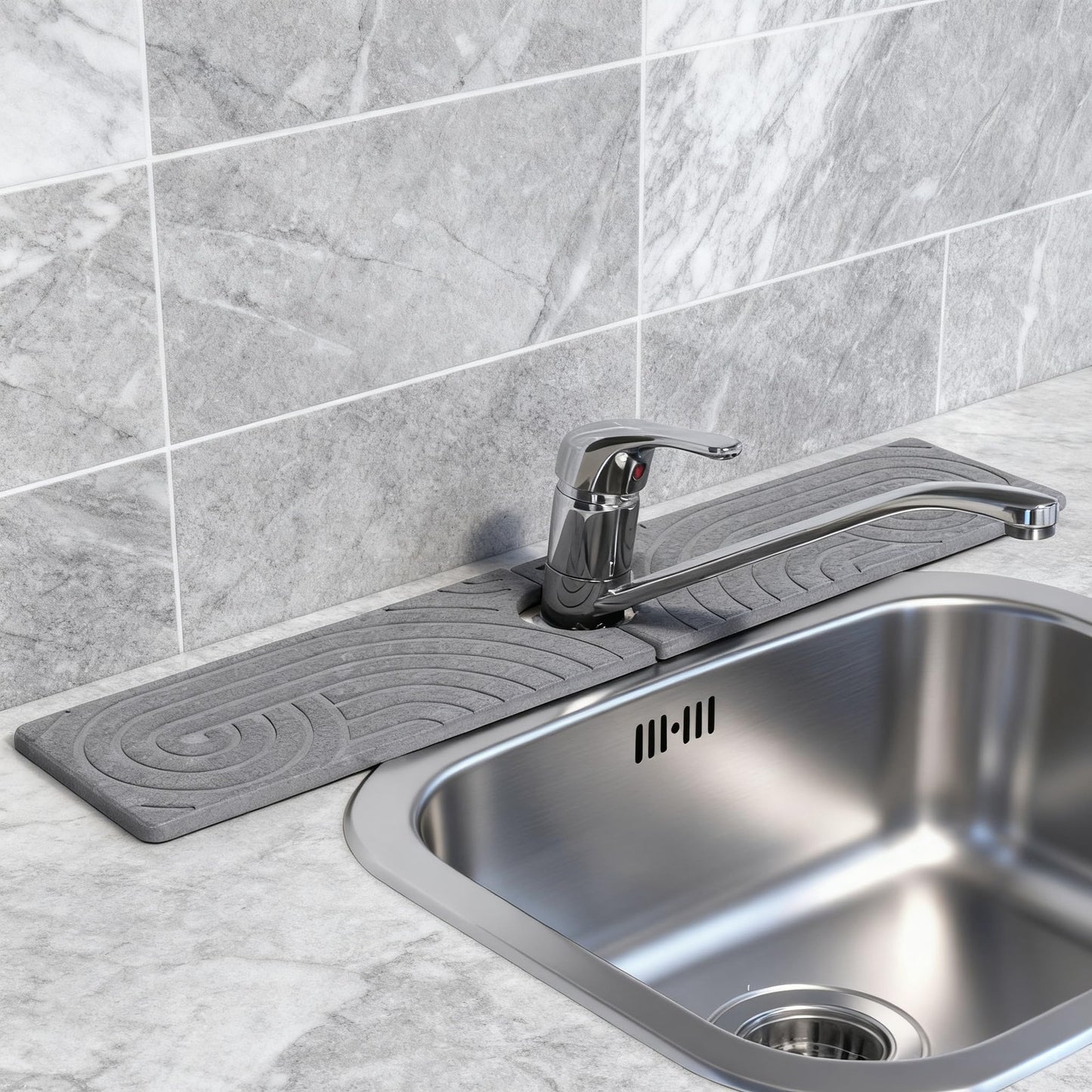 Hopegiver Stone Faucet Mat for Kitchen Sink - Fast Drying Diatomite Sink Protector Prevent Moisture, Super Water Absorbing Stone Tray for Kitchen & Bathroom Counter (White, 15.7"x3.9") BST326H