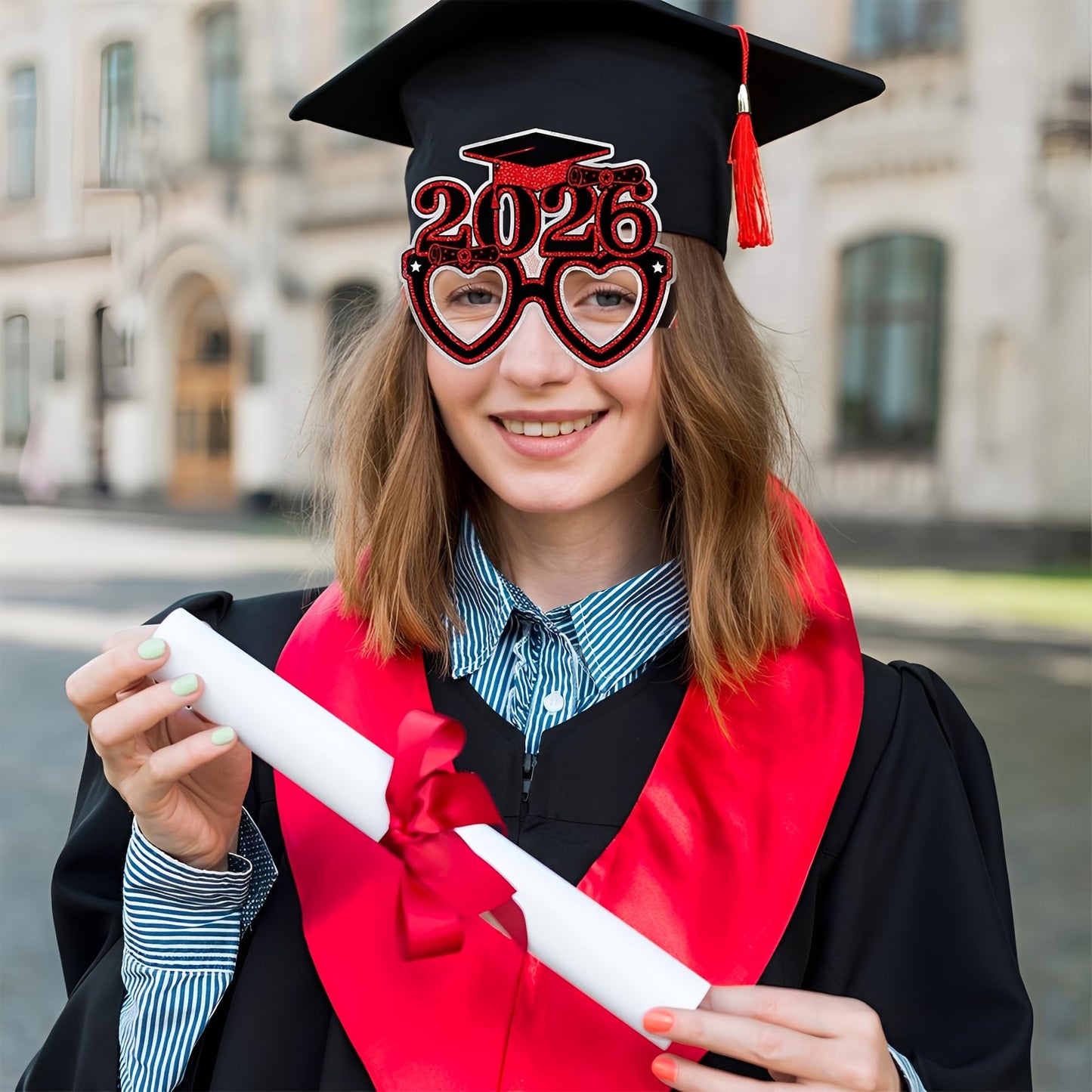 2026 Graduation Party Decorations Glasses, 12 Pcs Class of 2026 Grad Party Eyeglasses Photo Props, Graduation Photo Booth Props for Women Men College Graduation Favors Supplies (Blue) BST326L