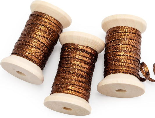 Keypan Thin Rust Brown Ribbon, 1/8" Metallic Braided Double Faced Curling Balloon String Ribbons for Crafts Gift Wrapping Hair Party Wedding Christmas Ornaments Tag Decoration, 7 Yard x 3 Rolls WN420