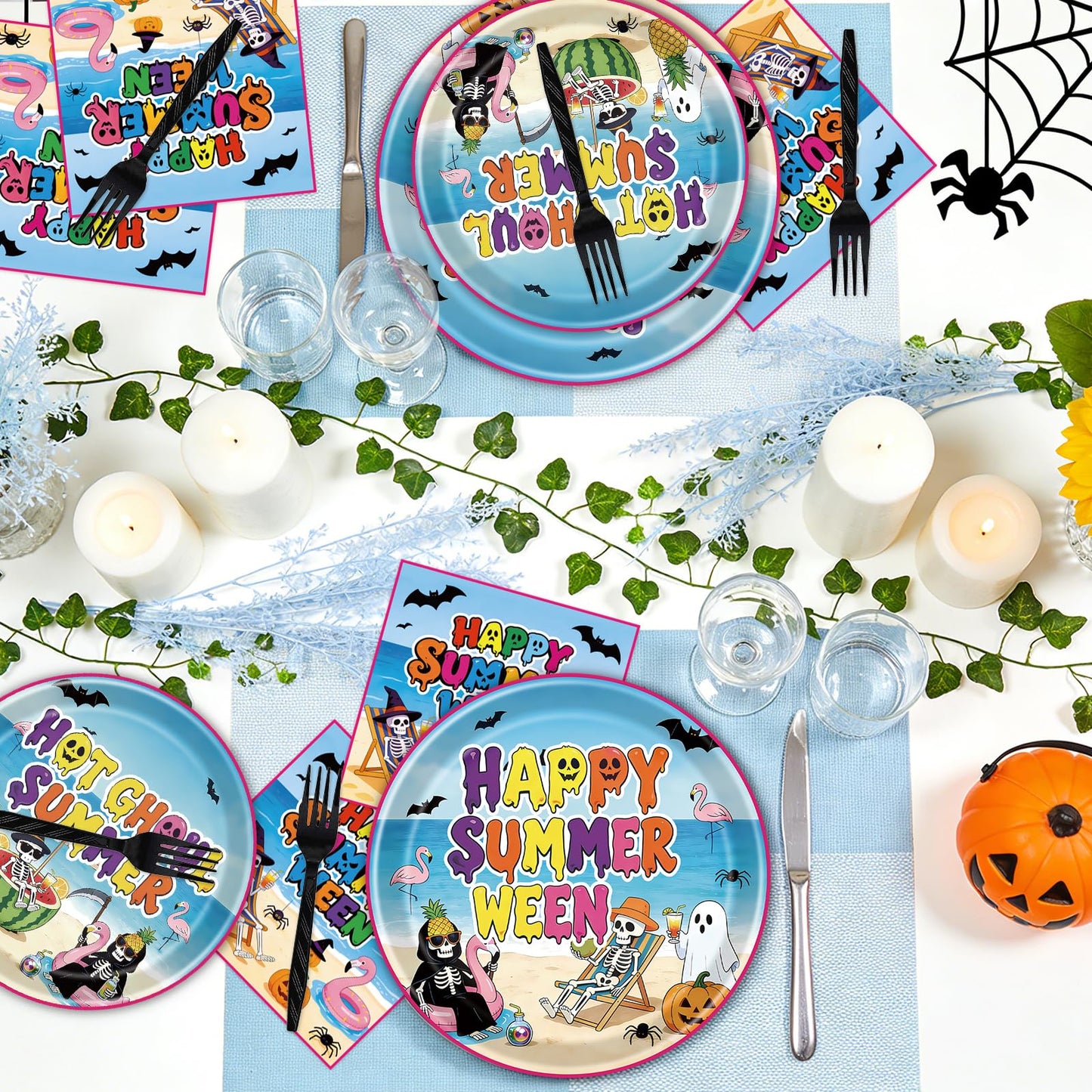 Gameza July Christmas Party Decorations Tableware, 96PCS There's Some Hohoho's in July Disposable Paper Plates and Napkins Decoration, Summer Xmas Beach Forks Decor Supplies Serves 24 BST220