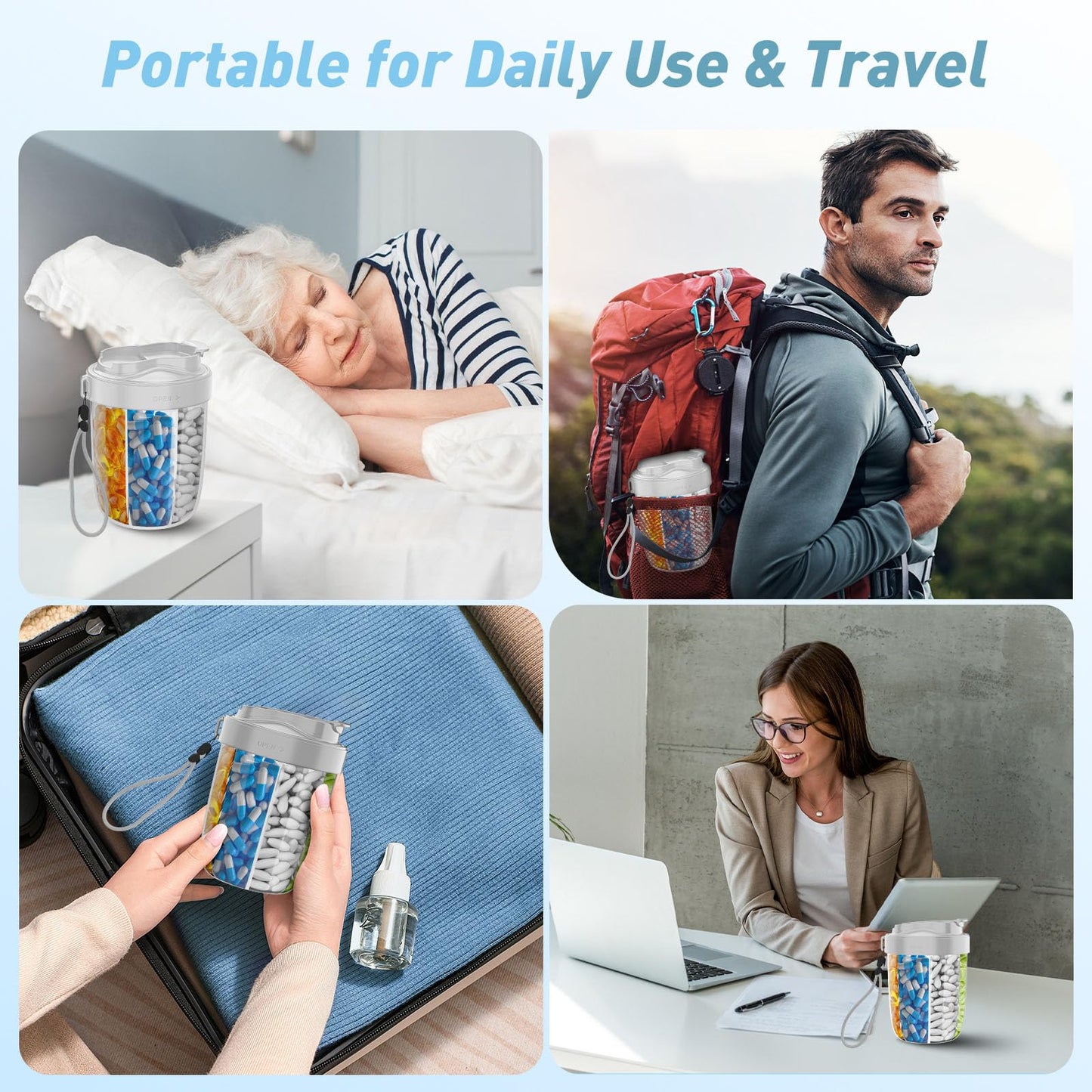 Pill Dispenser with 7 Large Compartments - Portable Pill Organizer for Travel, Anti-Mix Design & Wide Opening Design, Easy Access to Vitamin Dispenser, Includes 20 Blank Stickers (White) WN420