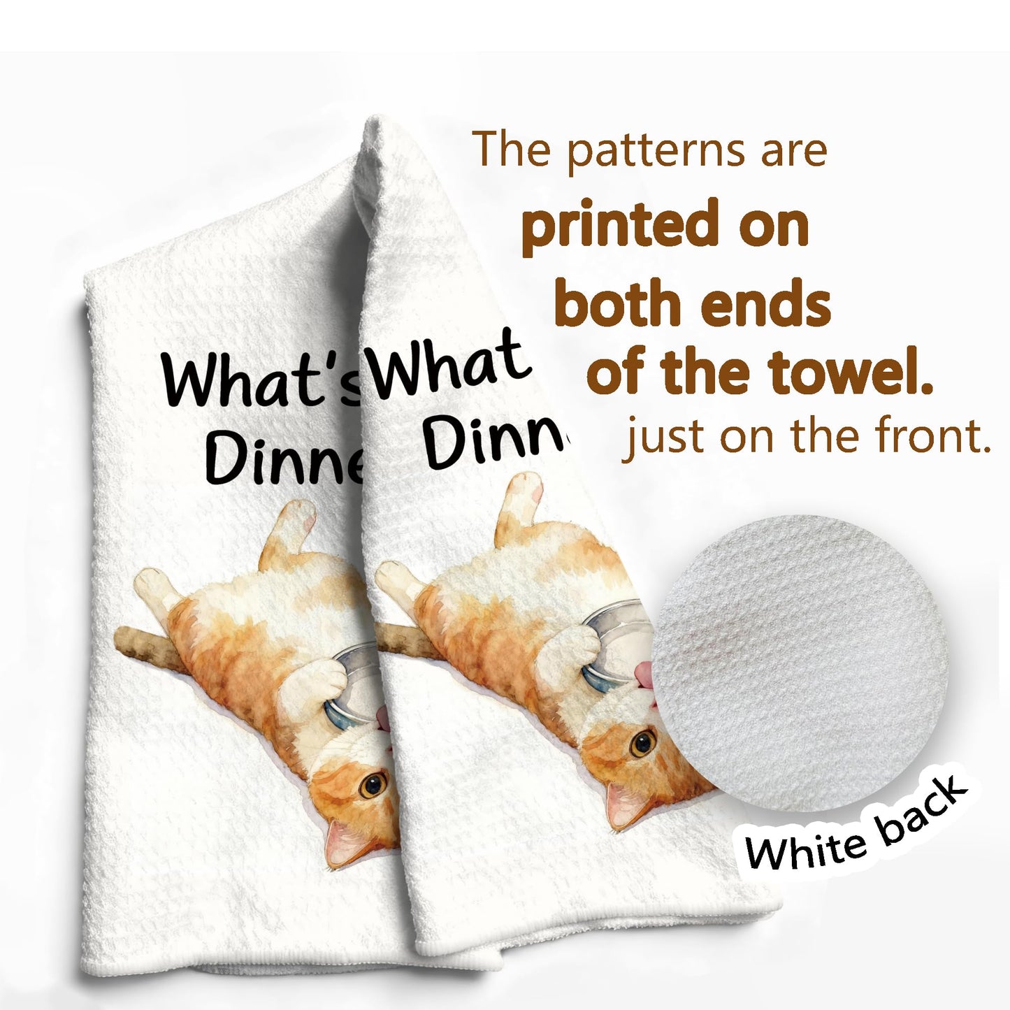 Funny Cat Gifts Kitchen Towels, Cute Cat with Knife and Fork Microfiber Dish Tea Towel for Kitchen Decor, Funny Cats Cooking Decor, is It Dinner Time Yet, 16x24 Inch BST220