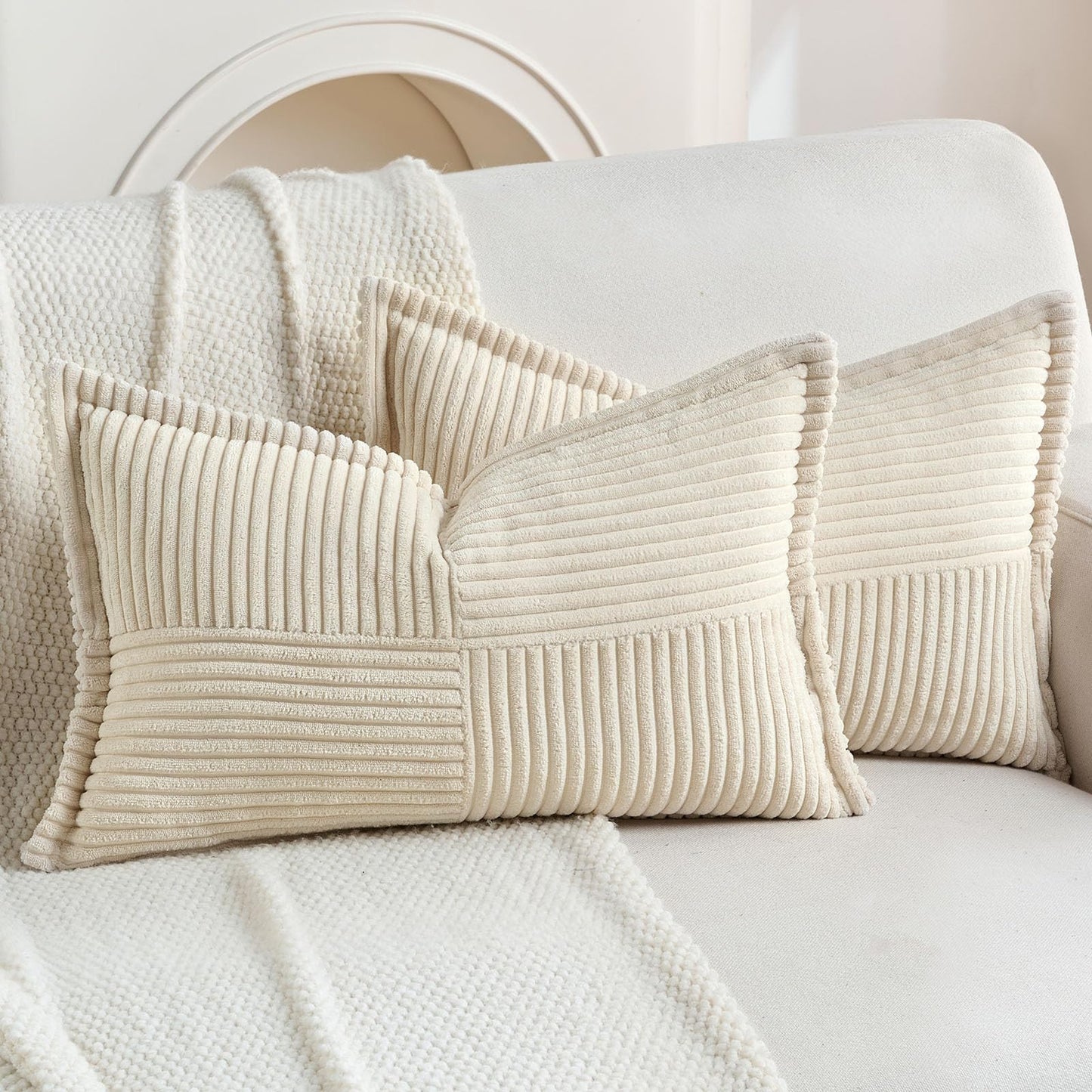 HAUSSY Pack of 2 Corduroy Throw Pillow Covers26x26 Inch, Rust | Decorative Striped Soft Boho Farmhouse Pillowcases, Machine Washable, Couch Bed Sofa Living Room Home Decor, No Insert BST202