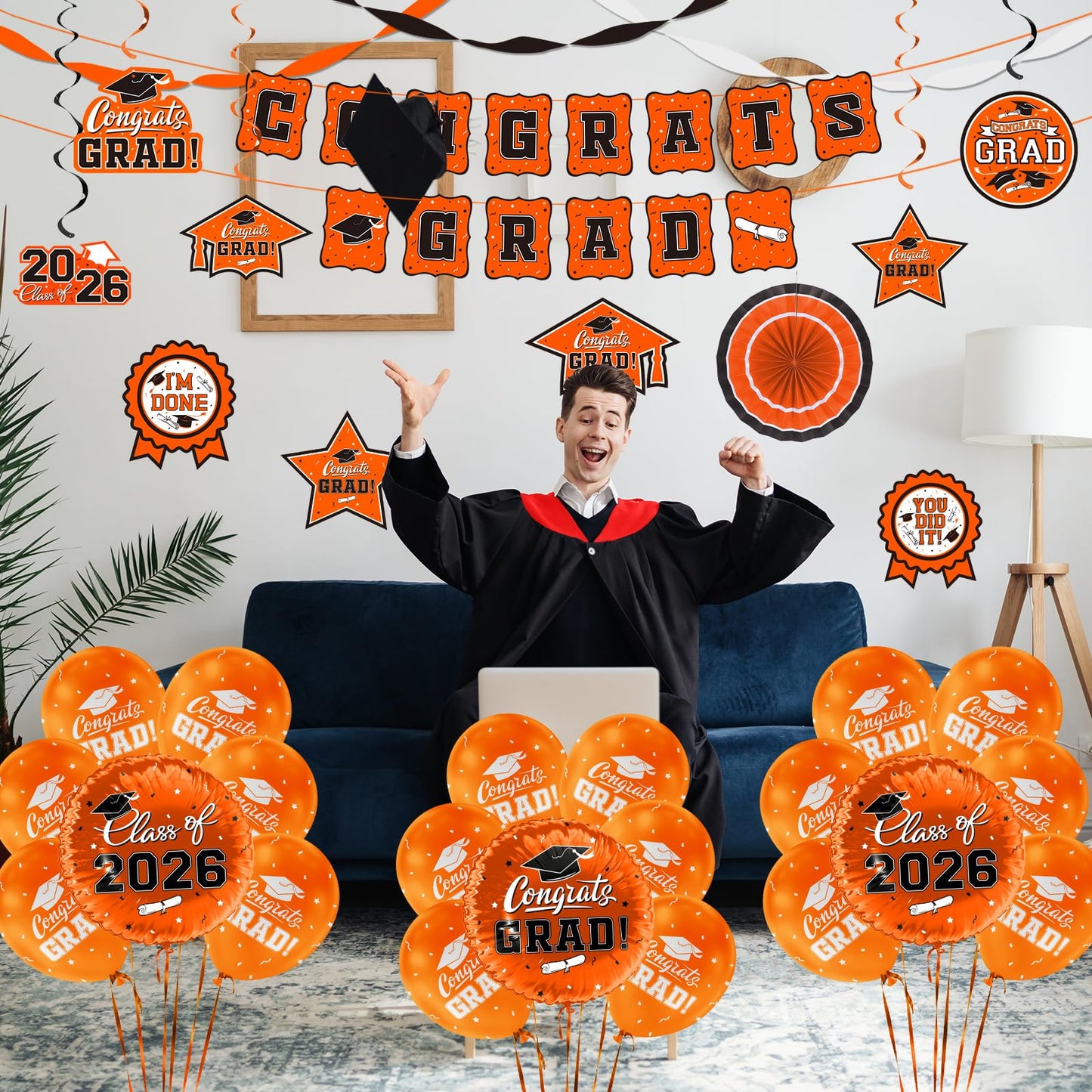 Black and Gold Themed 2026 Graduation Decorations Set - Congrats Grad Banner, Class of 2026 Backdrop, Balloons & Streamers Kit - Graduation Party Supplies for High School & College Celebrations BST326H