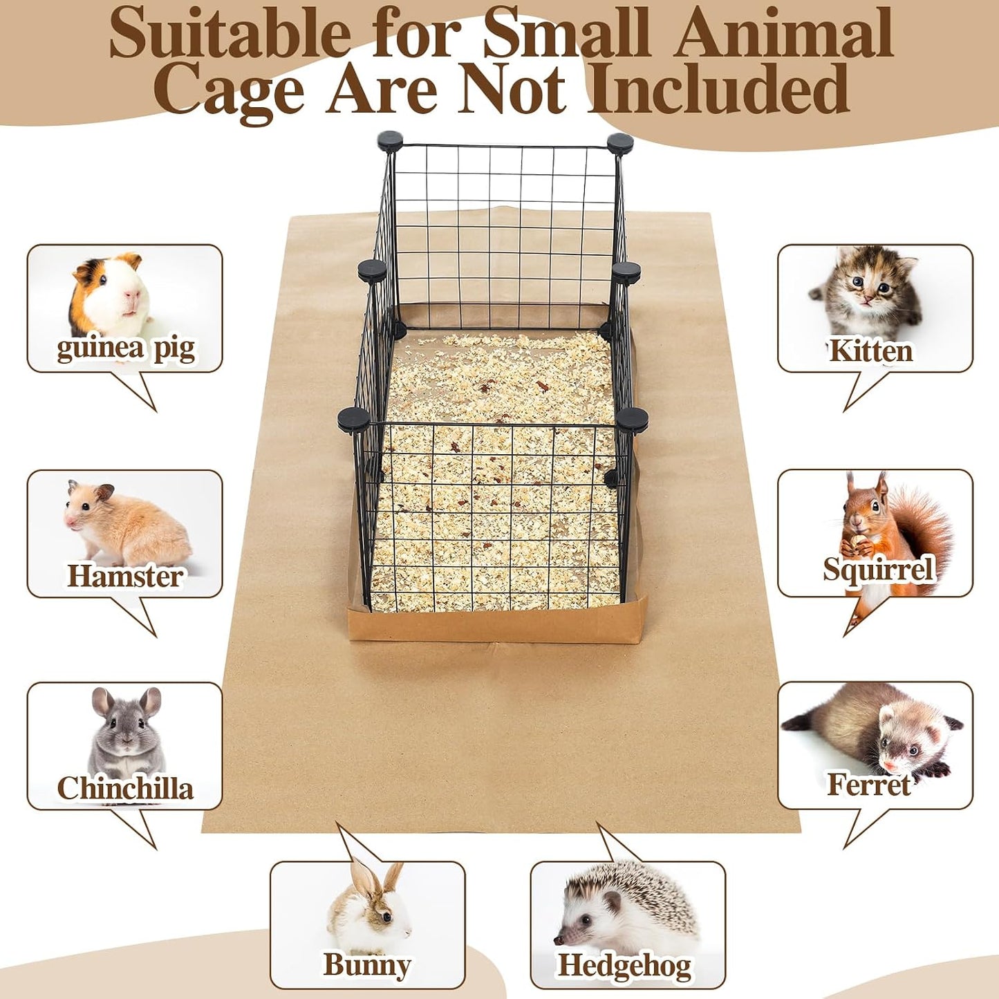 AmazingSpark 14 Pcs Guinea Pig Cage Accessories Include 12 Pcs 4.1 x 2.1 ft Disposable Guinea Pig Cage Liner 2 Pack 35 oz Pet Shavings Bedding Waterproof Kraft Bottom for Small Animal Hamster Rabbit WN420