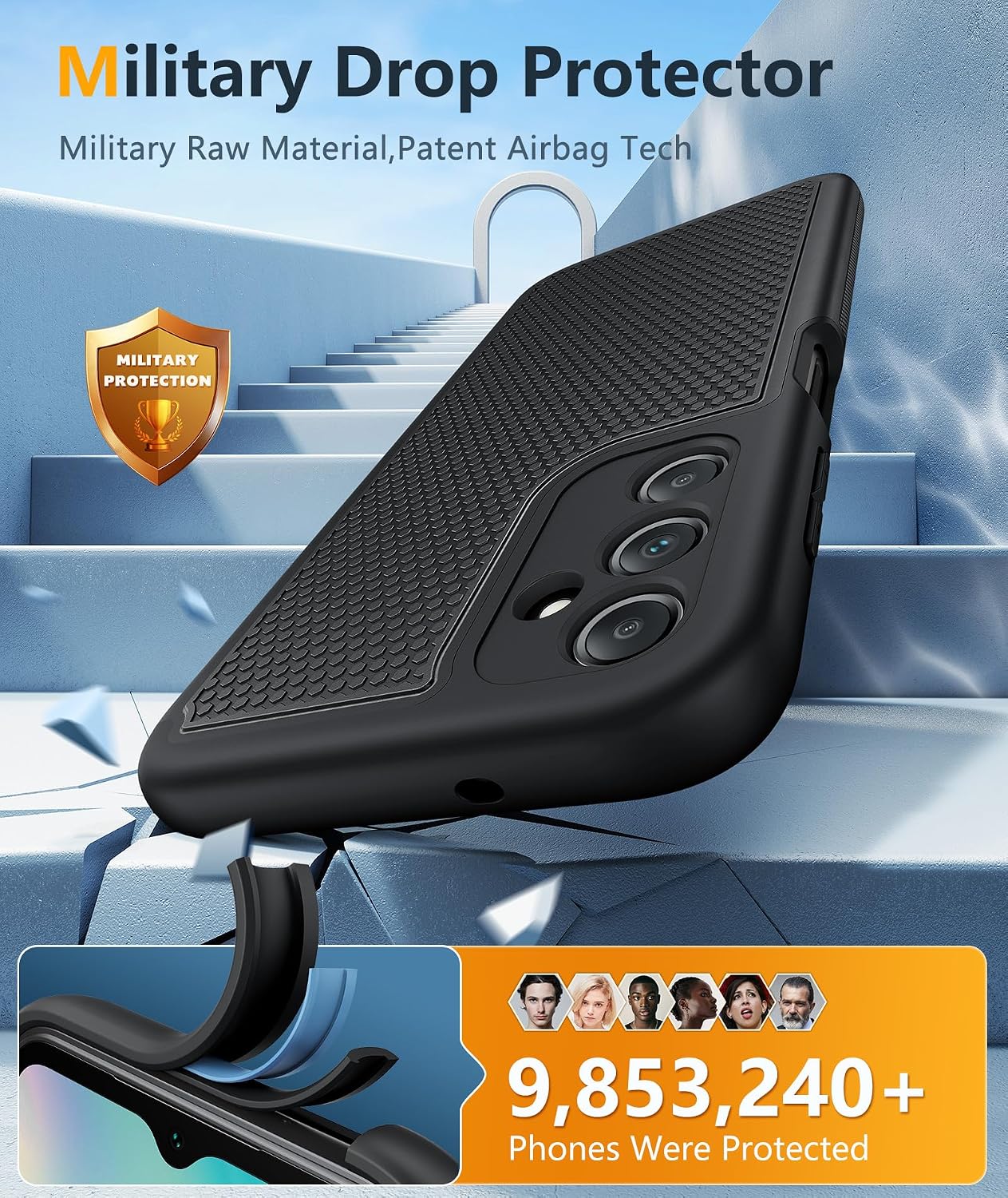 FNTCASE for Galaxy A14-5G Phone Case: Samsung A14 5G Military Grade Drop Protection, 14ft Drop Tested, Screen Protector Included, Anti-Slip Matte Textured, TPU+PC Dual Layer Shockproof Cover (Black) WN420