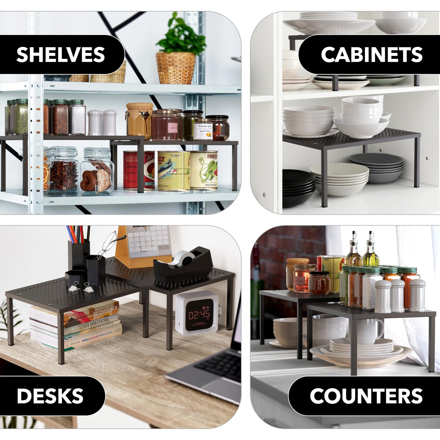 Simple Houseware Expandable Stackable Cabinet and Counter Shelf Organizer with Steel Surface, 9" D x 12.75" W x 5.9" H, Bronze
