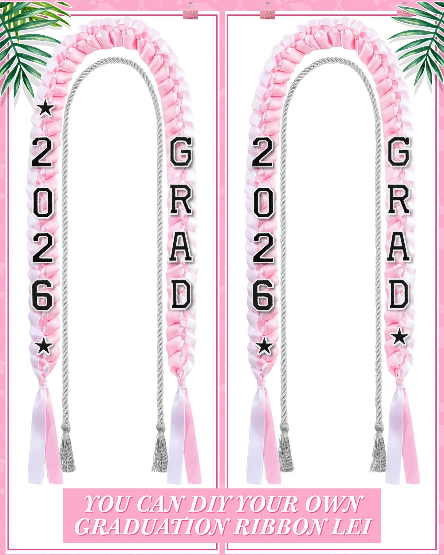 Cindeer 2026 Graduation Ribbon Lei Set Handmade Braided Necklace Honor Cord with Tassel 2026 Grad Embroidery Patches for High School College Graduation Party Supplies(Black, Red) BST220