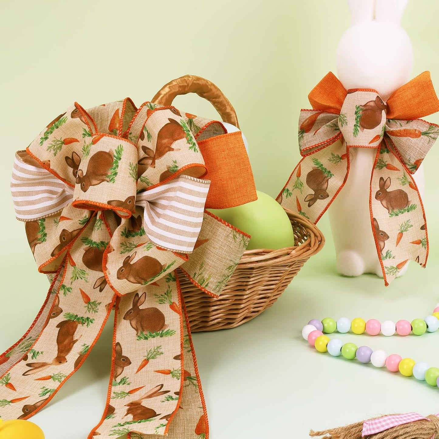 LaRibbons Easter Ribbon Wired 4 Rolls 2.5 Inch x 24 Yards TTL, Orange Carrot Bunny Ribbons for Baskets, Striped Wide Easter Ribbon for Crafts Spring Wreath Gift Wrapping Bow Decoration BST326H