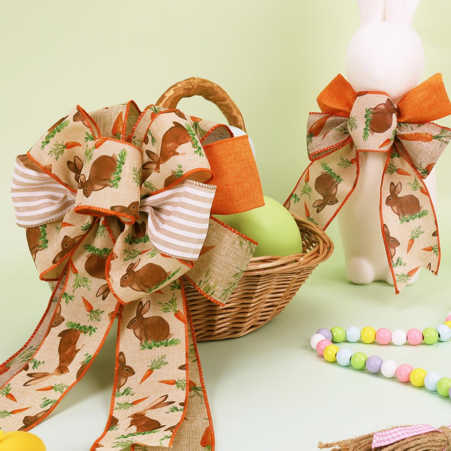 LaRibbons Easter Ribbon Wired 4 Rolls 2.5 Inch x 24 Yards TTL, Orange Carrot Bunny Ribbons for Baskets, Striped Wide Easter Ribbon for Crafts Spring Wreath Gift Wrapping Bow Decoration BST326H