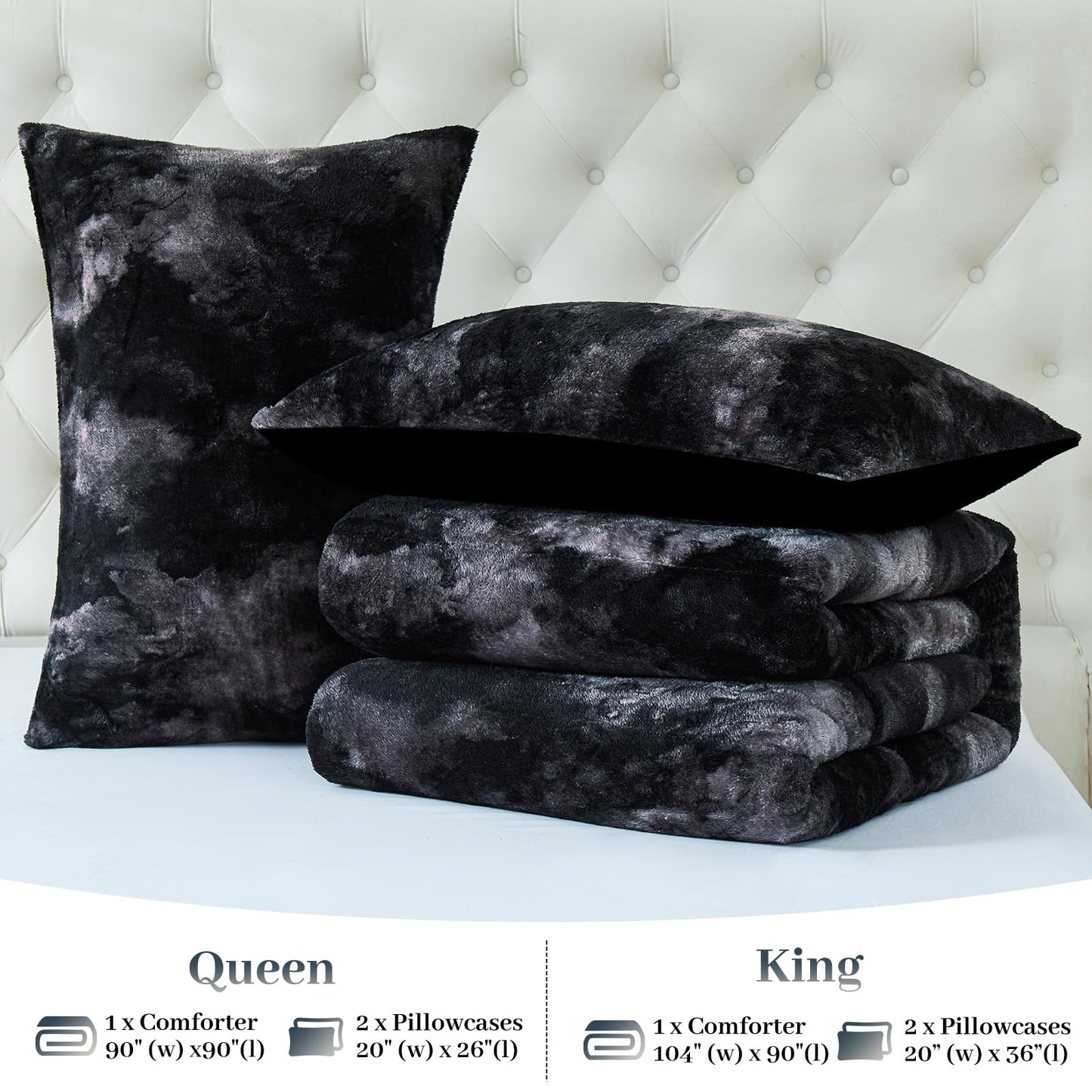 YIYEA Fluffy Queen Size Comforter Set, Luxury Faux Fur Comforter, Ultra Soft Plush Fuzzy Velvet Bedding Comforter Sets for Fall Winter, Cozy Warmth, No Shedding, 3PC, Queen, Light Grey BST326H