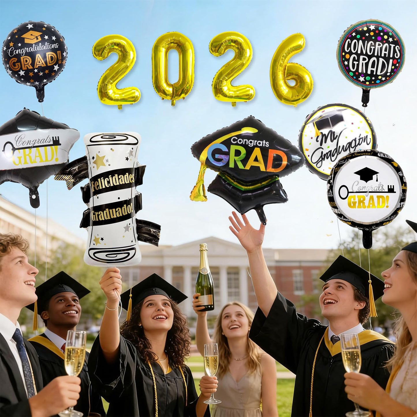 Graduation Balloons Congrats Grad Balloons Gold and Black Balloon for 5th Grade Graduation Decorations Grad Party Decorations 2026 BST326L