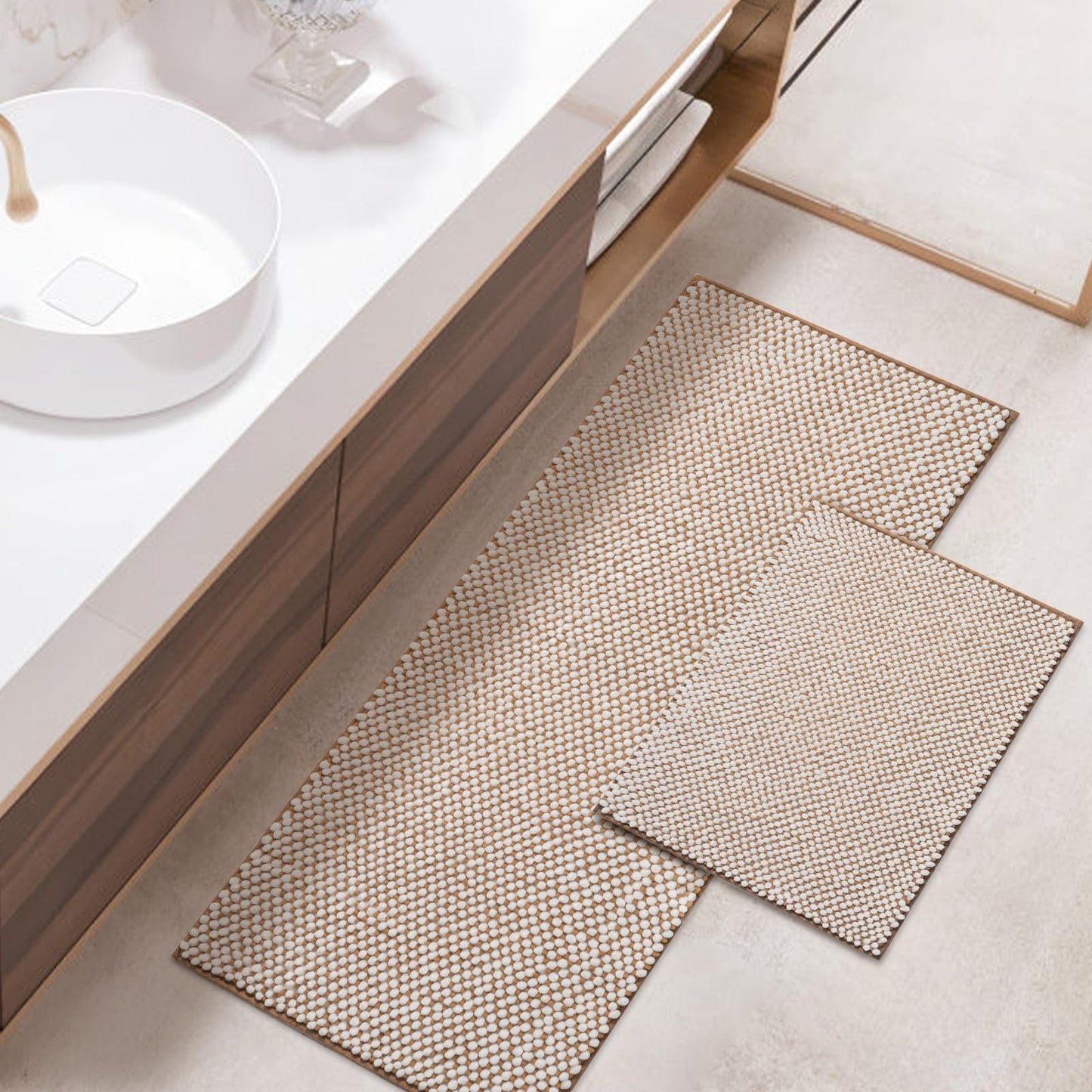 FRESHMINT Chenille Bathroom Rugs Sets 2 Piece 17"x24"+20"x32", Non-Slip Bath Mats, Absorbent Bath Rug, Washable Set of 2 Shower Floor Mat, Gray BST220