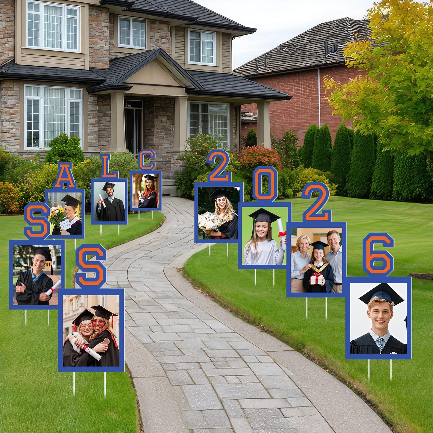 12 Pcs Graduation Photo Yard Sign Decorations 2026, K-12 Grade Graduation School Picture Frame Lawn Sign with Stakes for Kindergarten Middle High School Class of 2026 Grad Party Decorations, Red WN420