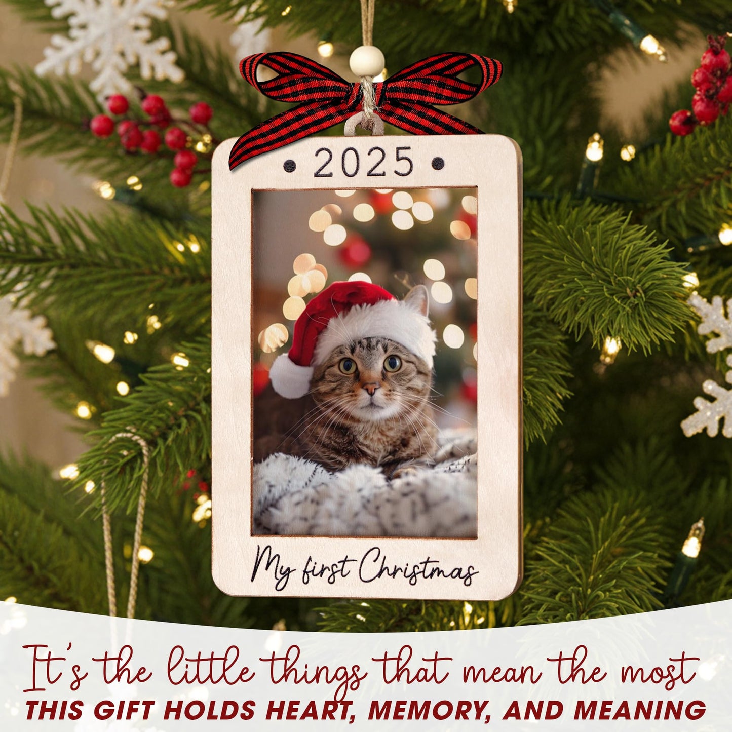 Hangwoous Baby's First Christmas Photo Frame Ornament 2025 | Wooden portrait frame keepsake, first Christmas photo gift for baby BST202