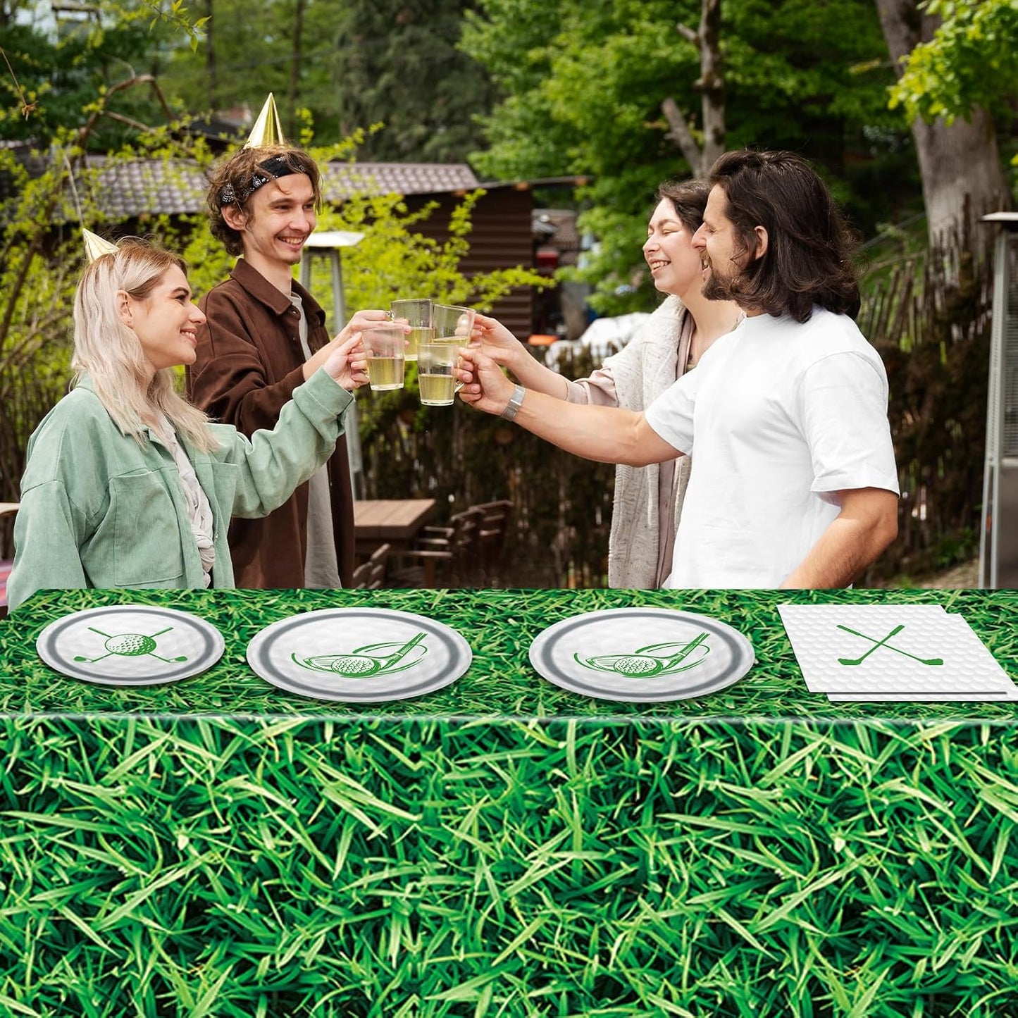 Golf Party Plates Napkins Tablecloth- 62PCS Golf Party Supplies Golf Party Tableware Set Golf Theme Paper Plates Napkins and Tablecover Disposable Golf Plates Golf Birthday Party Decorations Supplies BST220