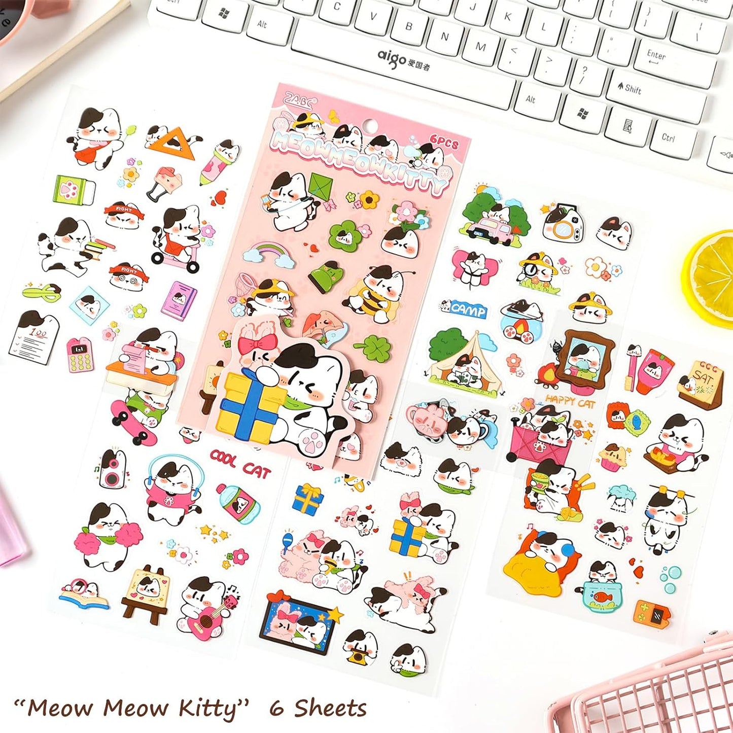 Deco Stickers Pack of 24 Sheets Korean Style Photocard Animal Rabbit Beer Confetti Polco Decorative Stickers for Scrapbooking (Cream) WN420