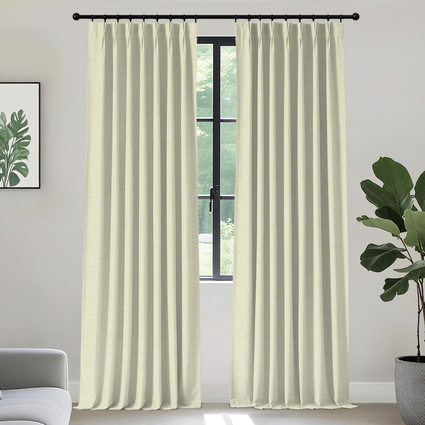Gray Blackout Chenille Pinch Pleated Curtains 40x96in- Ultra Soft Wrinkle Resistant Thermal Insulated Room Darkening Drapes,Noise Reducing with Roman Clips,2 Panels Set for Bedroom/Living Room/Office BST202