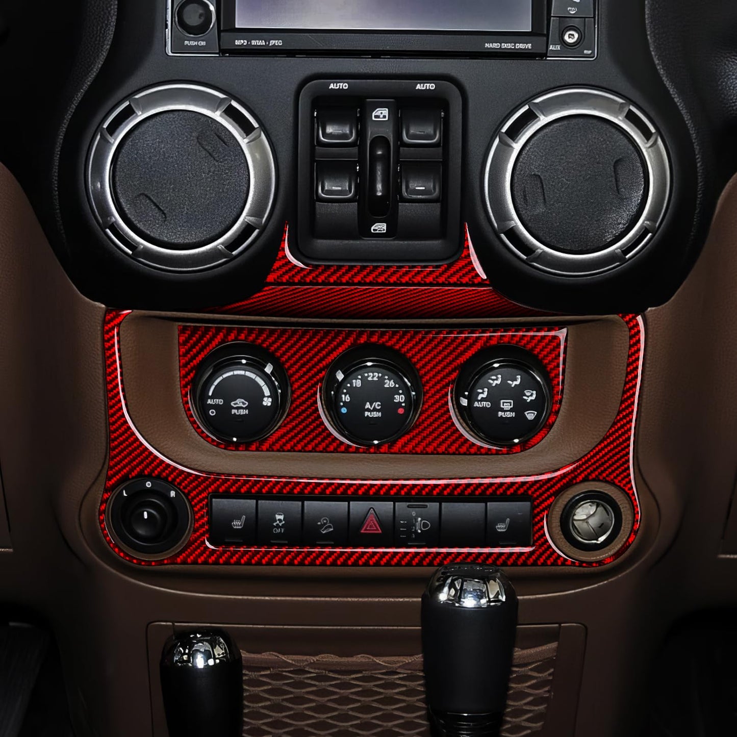 Car Gear Shift Lower Panel Sticker Carbon Fiber Decal Interior Trim Cover for Jeep Wrangler 2011 2012 2013 2014 2015 2016 2017 Accessories (Red) BST220