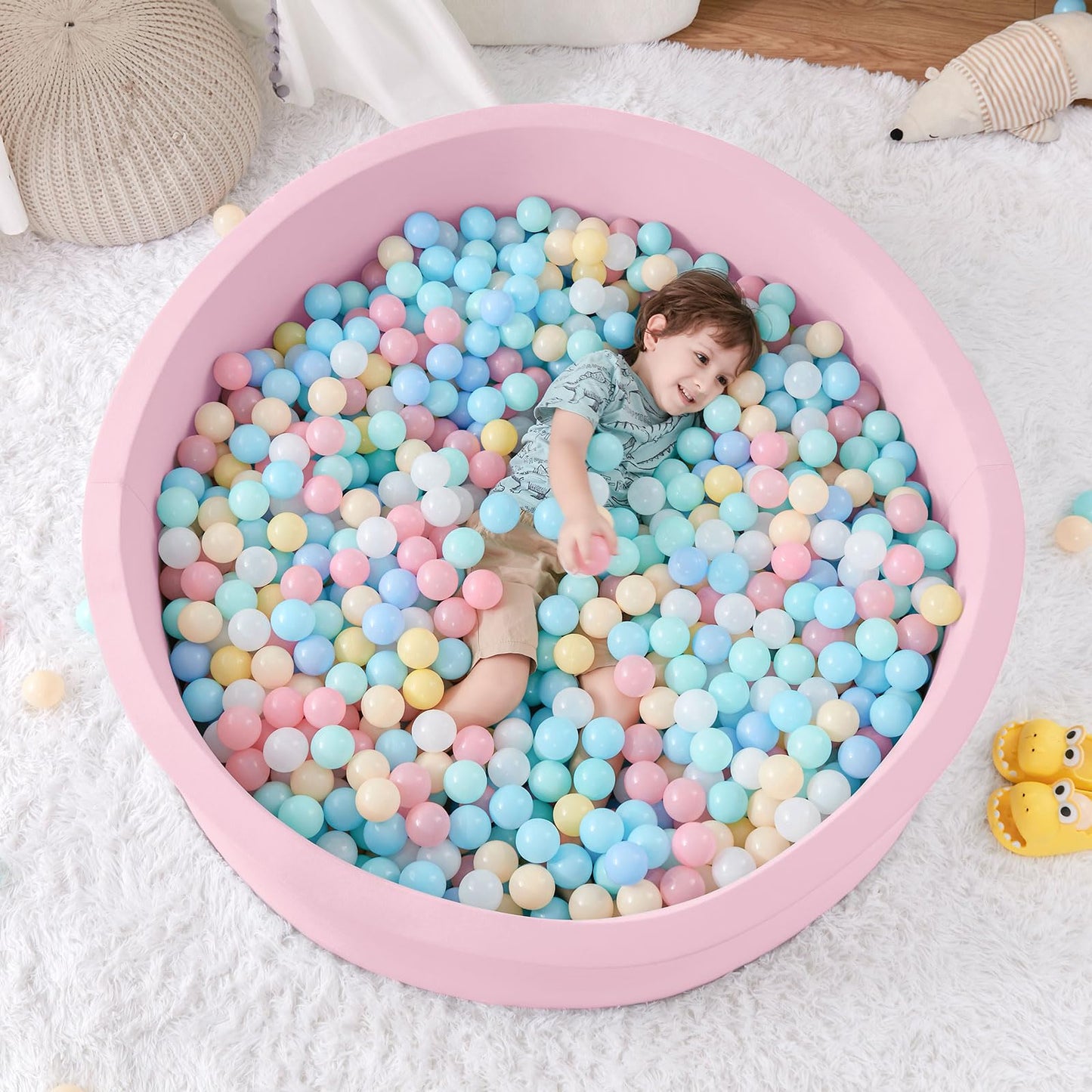 SHJADE Foam Ball Pit, 35.4"x 11.8" Ball Pits for Toddlers-Pink | Soft Memory Sponge Round Playpen Ball Pool for Kids, Ideal Gift for Babies, Indoor and Outdoor Game, Balls not Included DD1210