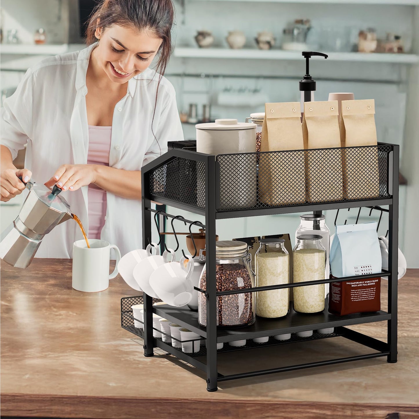 Homsorout Coffee Bar Organizer - Countertop Coffee Station N28