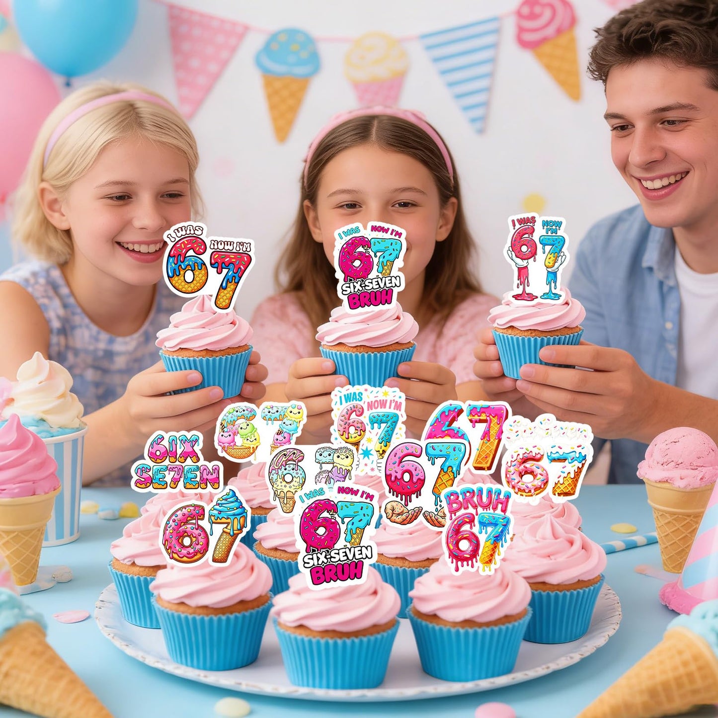 Baseball Birthday Party Decorotions - 24 PCS Ice Cream Drip Baseball Theme Cupcake Toppers, Boys Girls Sports Birthday Party Decorotions Supplies BST326L