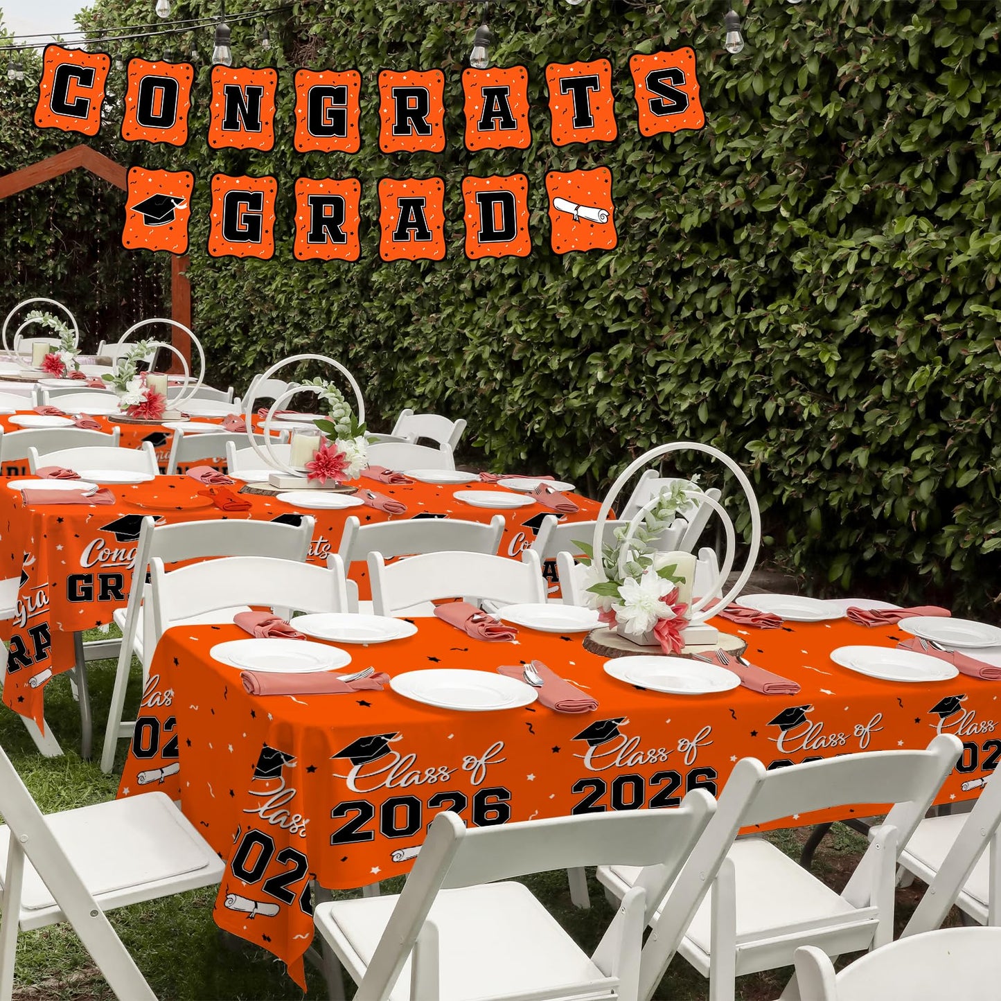 Gatherfun 2026 Graduation Decorations : 2-Pack Congrats Grad Disposable Tablecovers - Class of 2026 Red Themed Table Cloths, for Graduation Party Supplies & Graduation Backdrop, 54" X 108" BST326L