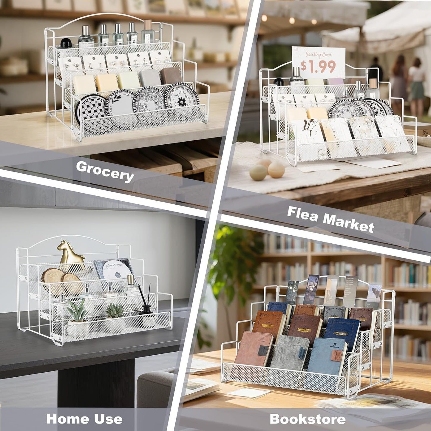 ANBOXIT Greeting Card Display Stand, Metal Rack Holder Organizer | for Retail Stores Vendors, Postcards, Stickers, White - 4 Tier BST202