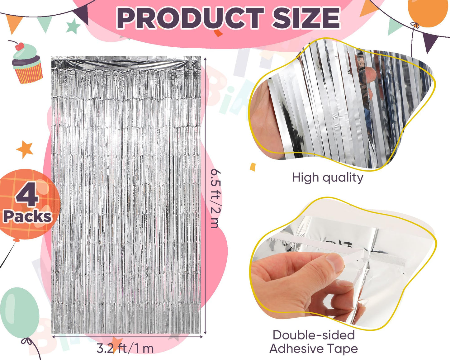 Seenelling Happy Birthday Balloons Banner with 3 Pack Silver Foil Fringe Backdrop 16 Inch Foil Letters Metallic Tinsel Fringe Curtains Reusable Inflatable Birthday Party Decorations(Blue) BST326L
