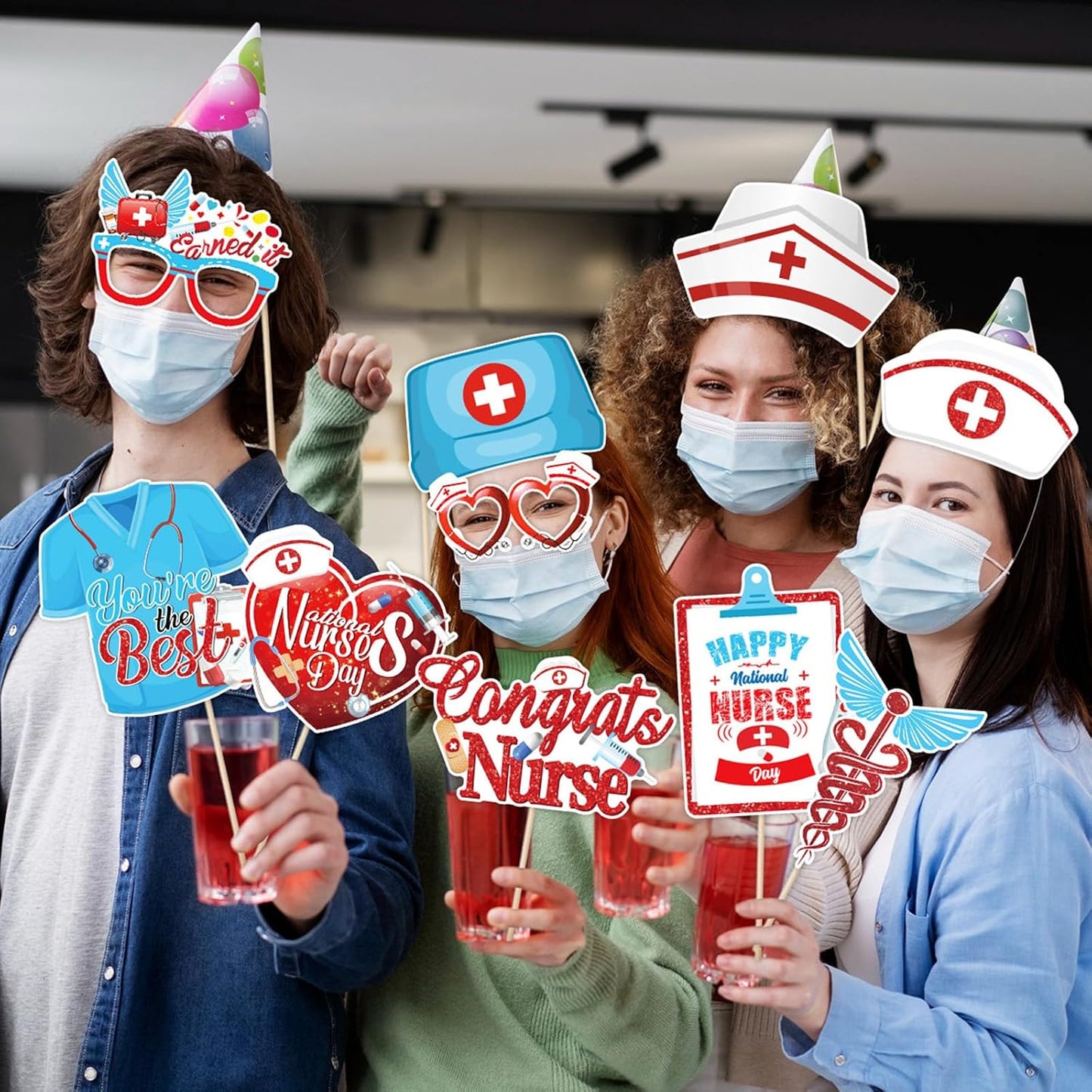 30 PCS Nurse's Day Photo Booth Props with Stick, DIY Thank You Nurses Medical Selfie Picture Props, Medical Nursing Party Decorations Nurse School Graduation Supplies BST220