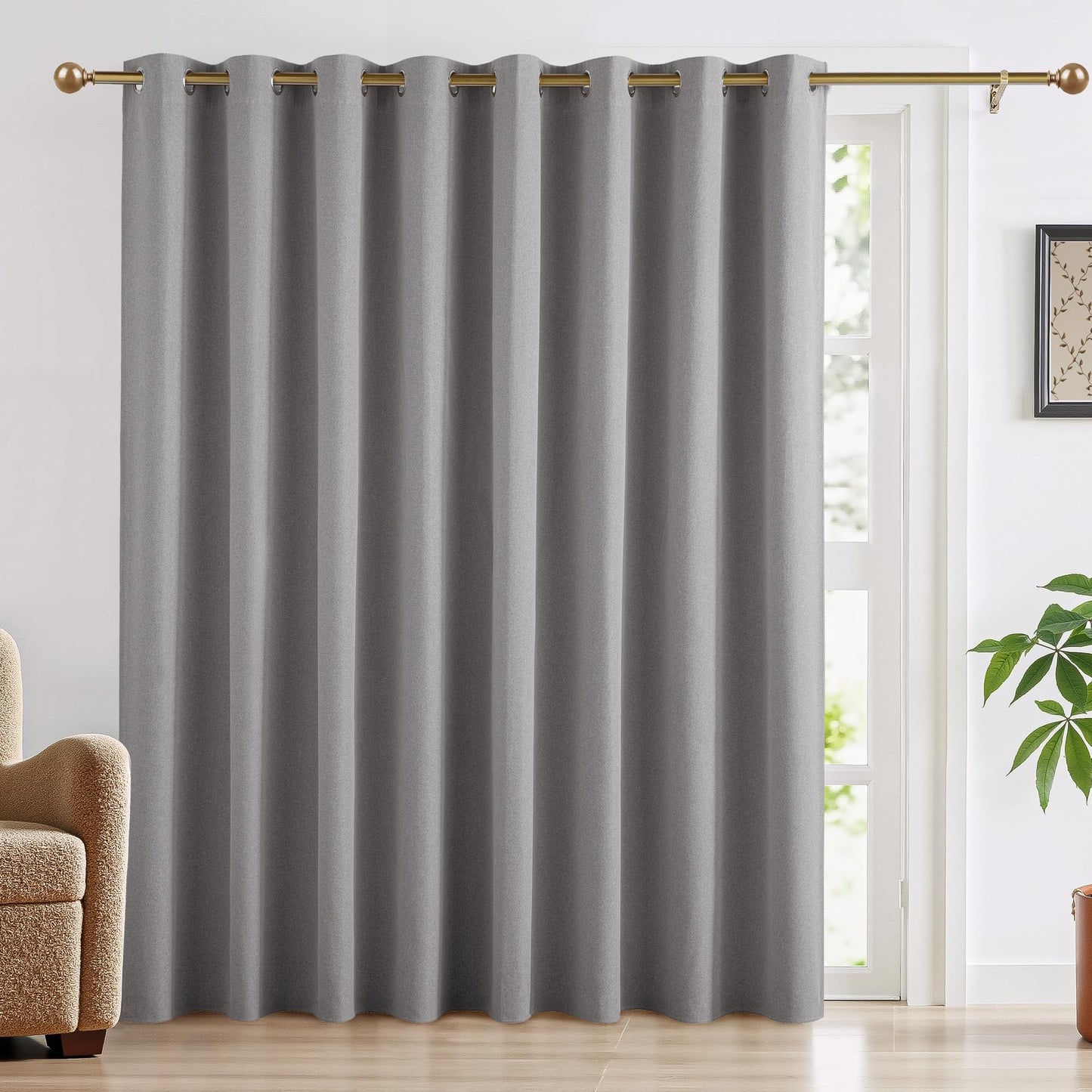 RYB HOME 100% Blackout Curtain for Sliding Glass Doors, Extra Wide Thermal Insulated Privacy Linen Curtains for Bedroom/Patio Door/Living Room/Open Closet, Room Divider, Black, W100xL108, 1 Panel BST220