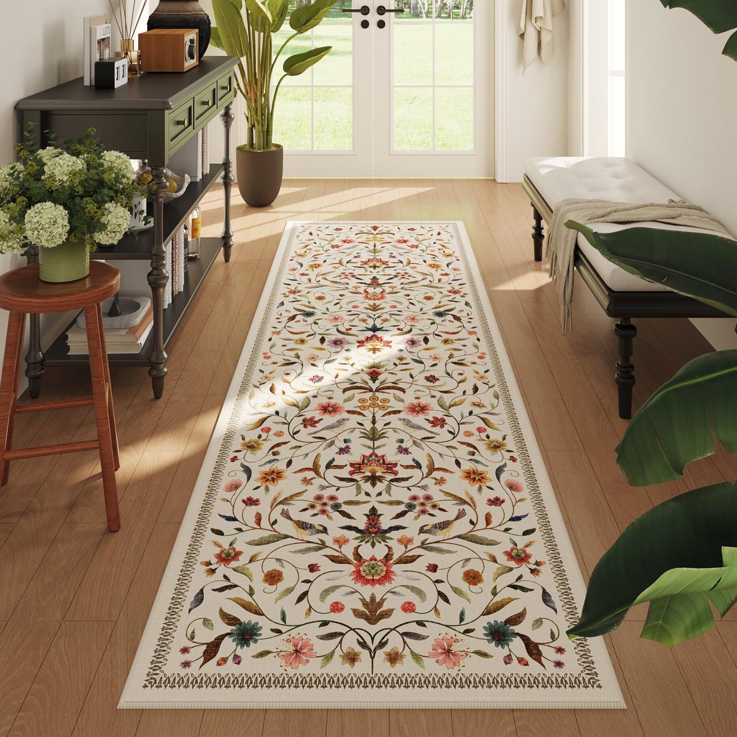Vintage Medallion Floral Kitchen Runner 2x6, Machine Washable Rug, Soft Low Pile, Non-Slip Carpet for Hallways, Laundry, Bedroom, Bathroom, Entryway | Pink BST220