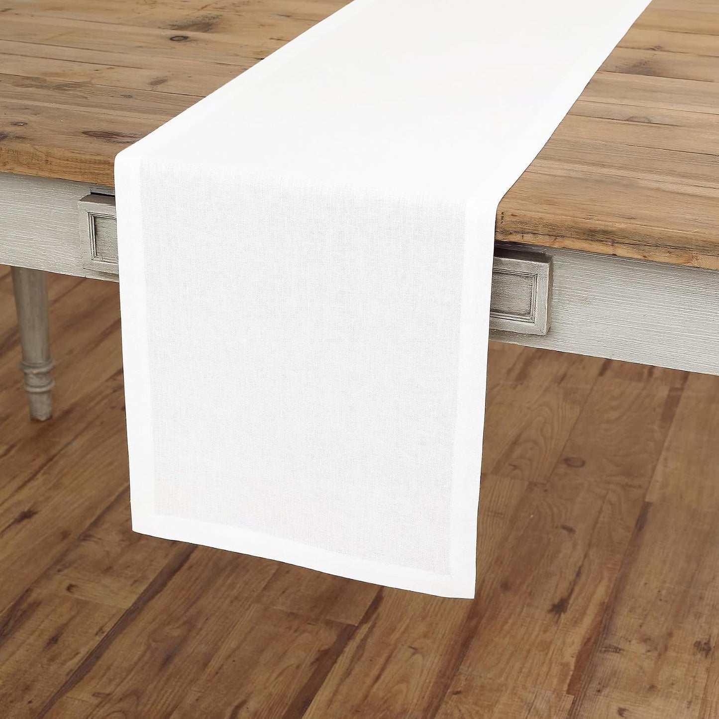 Solino Home 100% Linen Dining Table Runner White Woven, Fete 14 x 36 in | Table Runners for dining, console and side tables | neatly mitered corners, artisan crafted | Pure Linen | OEKO-TEX Certified BST326SOLH