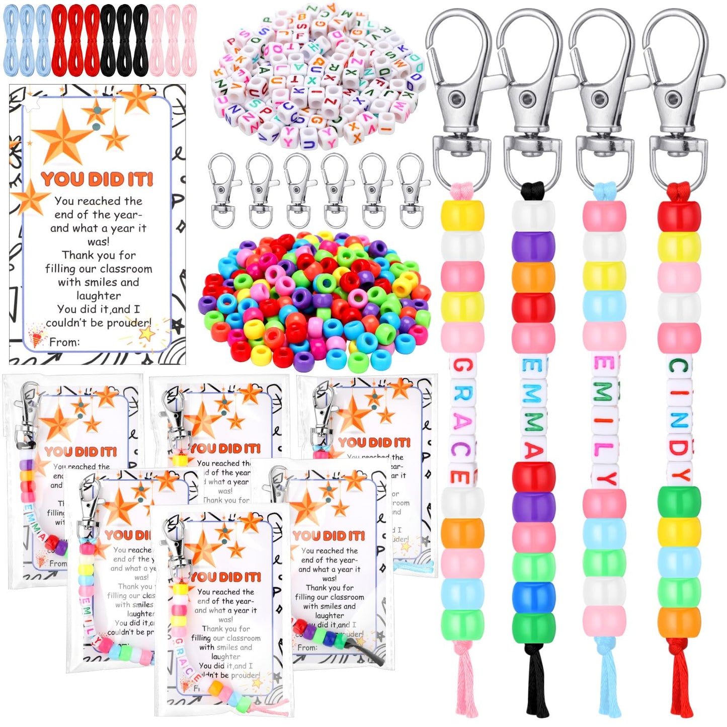 Suncalla 984 Pcs 24 Set Dinosaur Nugget Keychain Making Kit DIY Valentine's Key Chain Crafts Bead Adjustable Letter Beads Cards Strings Kit Gift Backpack Accessories Party Favors(Cute Color) WN420