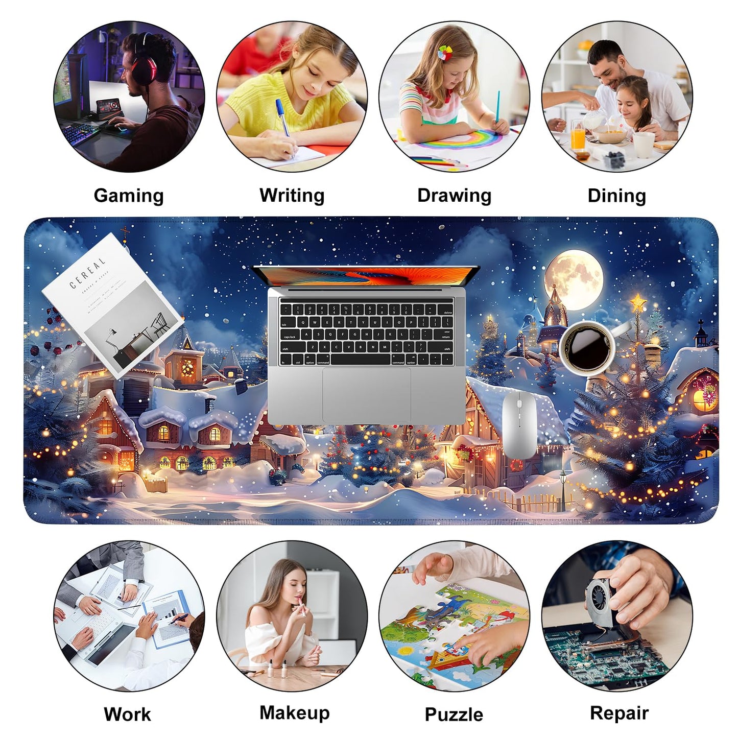 Mouse Pad Gaming Mousepad 31.5 x 11.8in Large Mouse Pad for Keyboard and Mouse with Anti-Slip Rubber Base, Keyboard Pad XL Mouse Mat for Home and Office,Snowy Forest WN420