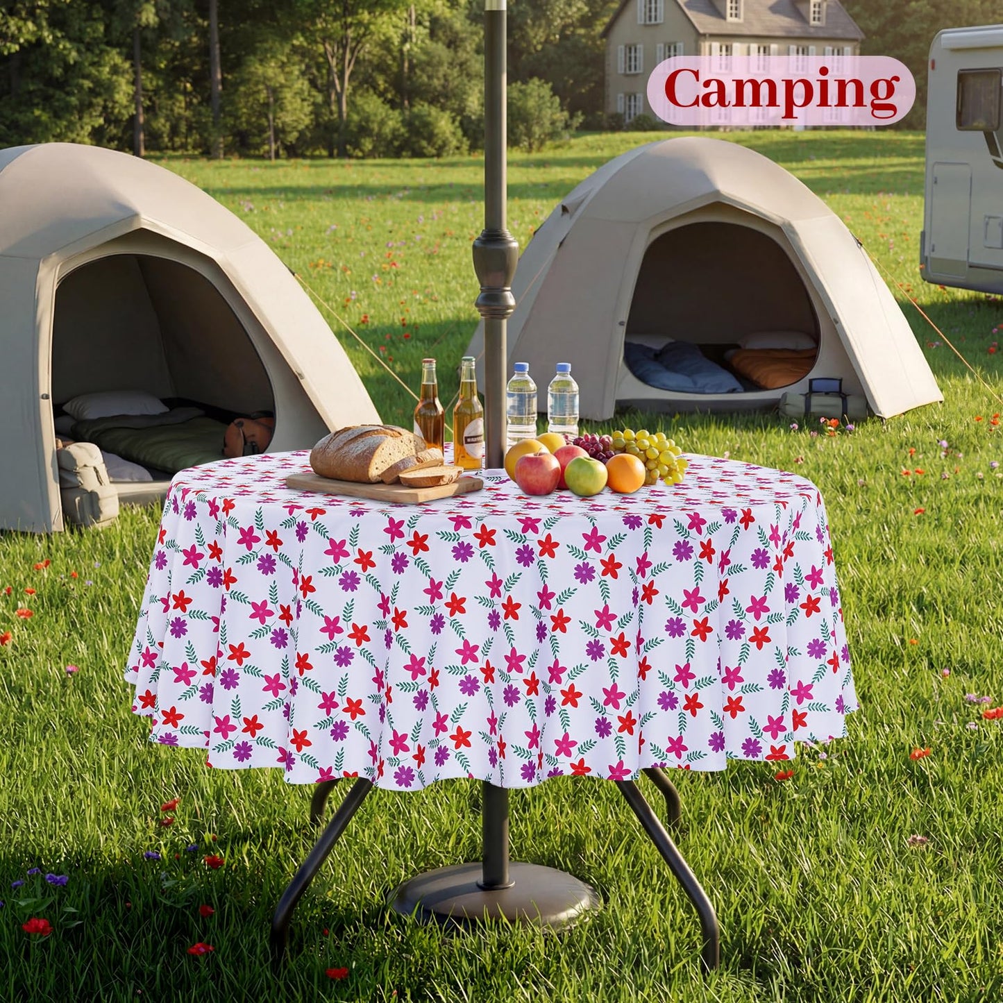 Eternal Beauty 52” Round Tablecloth Waterproof Outdoor Tablecloth with Umbrella Hole Zipper for Spring Summer Patio Picnic Tables (Tropical Palm Leaf) BST326H