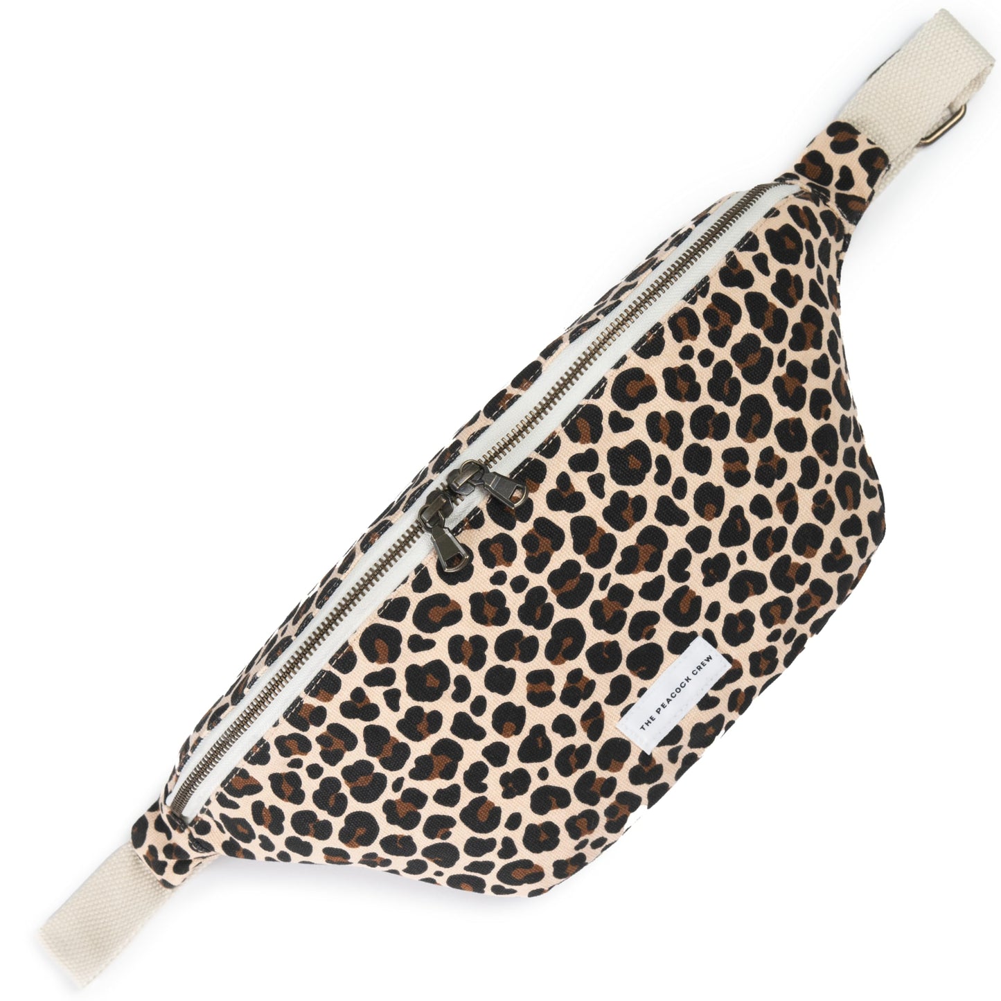 The Peacock Crew Spacious Leopard Print Crossbody Belt Bag in Cotton Canvas – Lightweight Comfortable & Elegant Sling Pouch Travel Safe Design & Daily Use – Dual Zippers Fanny Pack for Men & Women BST220