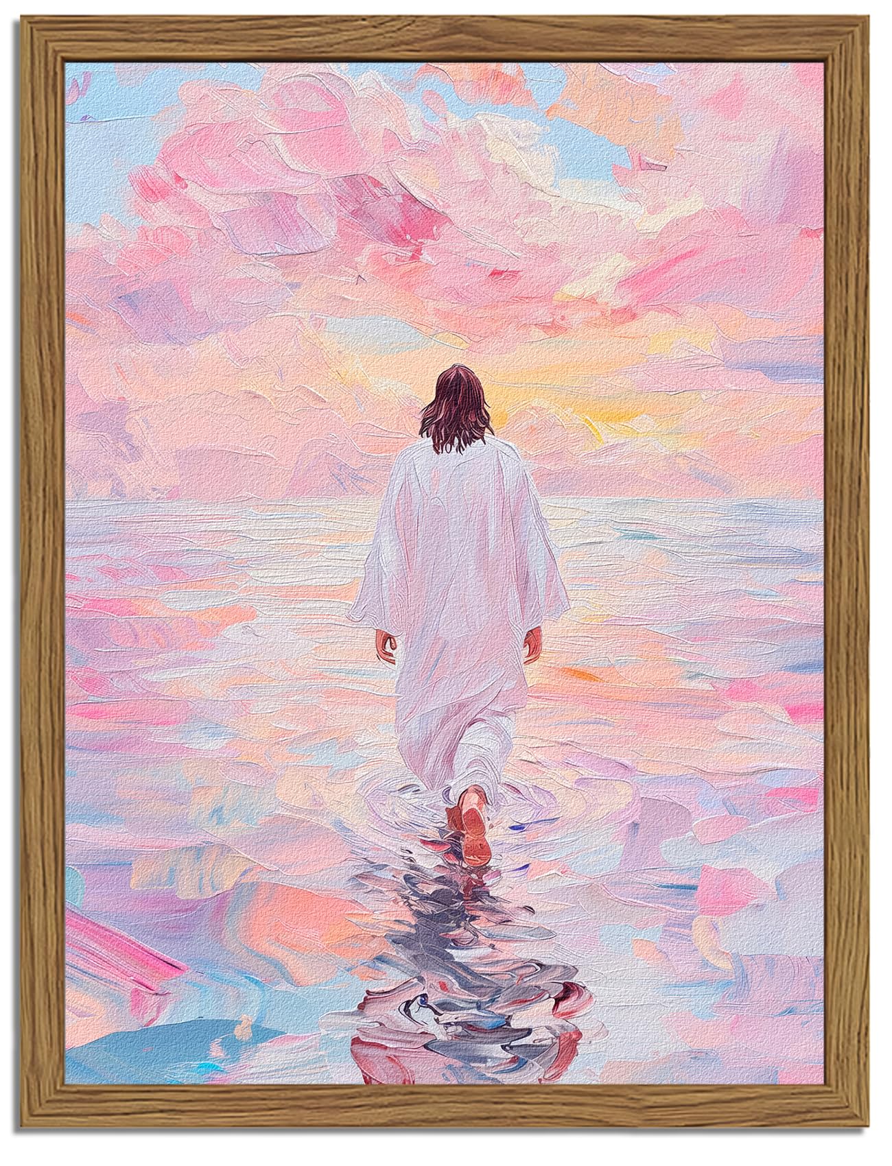 Framed 3D Textured Jesus Embracing Woman Wall Art, Jesus Hugging Woman Wall Decor Hand Drawn Sandstone Religious Christian Bible Painting Pictures for Bedroom Living Prayer Room 12x16 in Wood Framed BST202