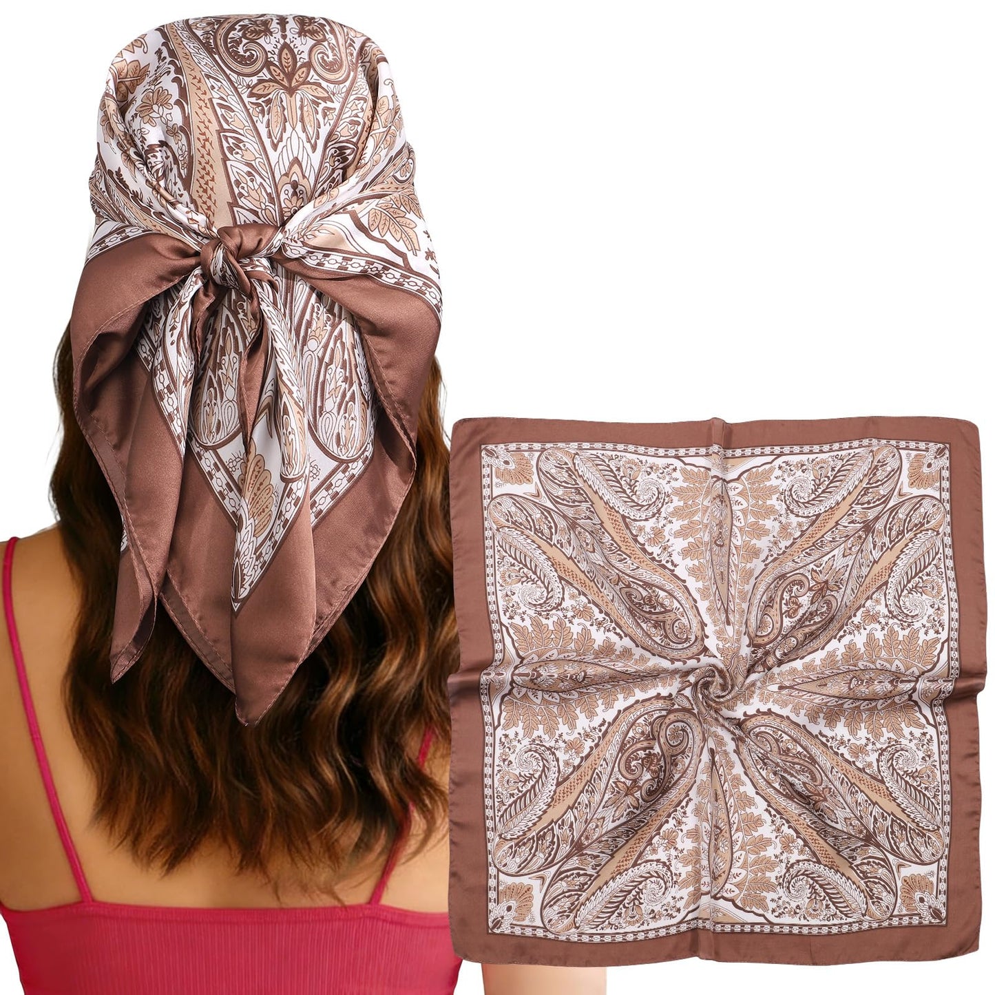 CHLINS 27.5” Square Head Scarf for Women Satin Hair Scarf Silk Wrap Neck Scarves Bandanas for Handbags Accessories WN420
