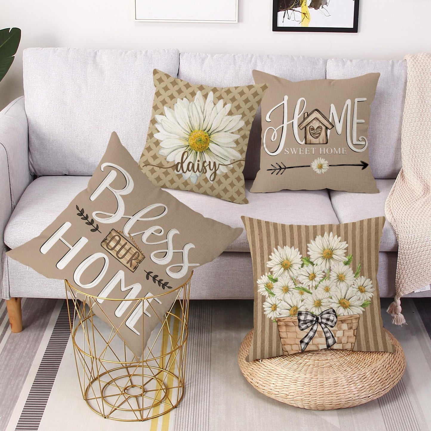 Spring Easter Pillow Covers 18x18 Set of 2 Rabbit Bunny Carrot Truck Spring Flowers Decorative Throw Pillow Covers for Home Office Sofa Bed Couch BST326L