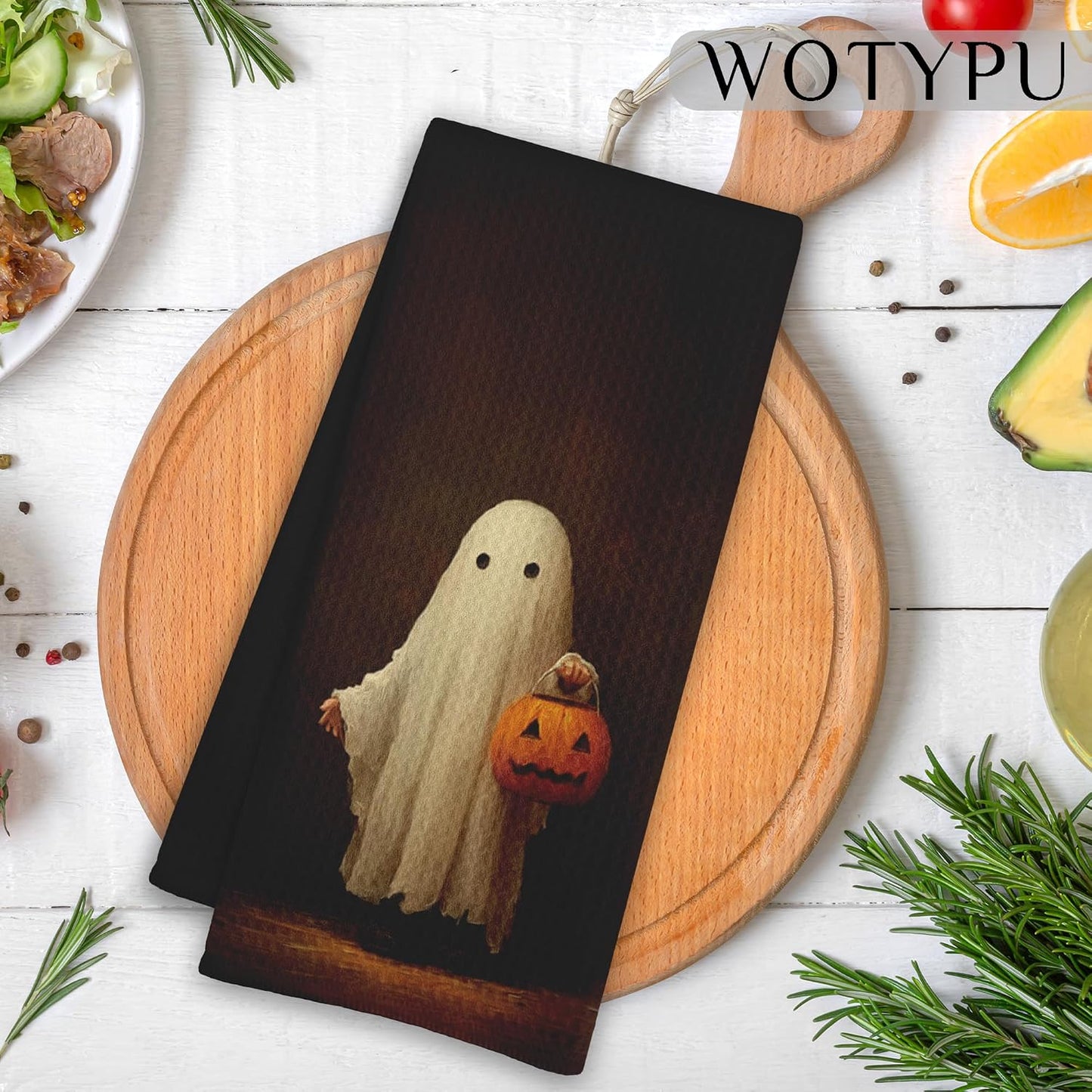 Cute Ghost Halloween Kitchen Towels,Fall Ghost Pumpkin Dish Tea Towel for Kitchen Decor, Spooky Halloween Pumpkin Decor Hand Towels for Bathroom Decortions, 16x24 Inch BST326L