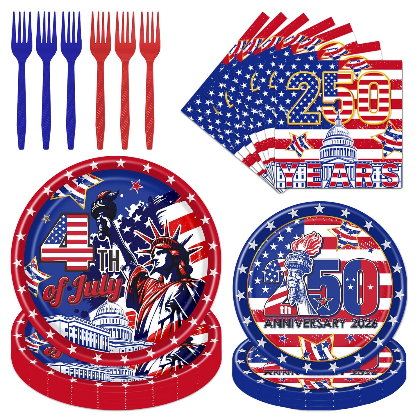 Gameza July Christmas Party Decorations Tableware, 96PCS There's Some Hohoho's in July Disposable Paper Plates and Napkins Decoration, Summer Xmas Beach Forks Decor Supplies Serves 24 BST220