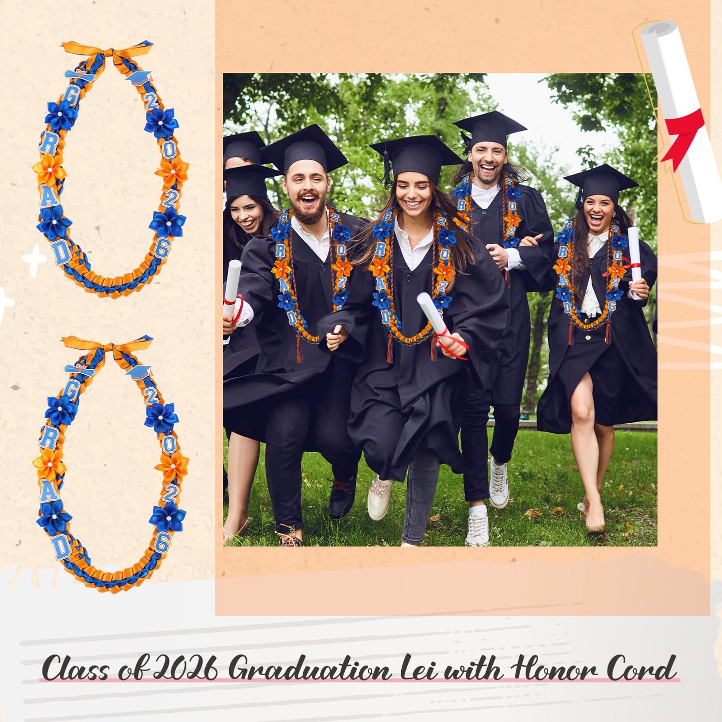 Thiccywoov Graduation Ribbon Lei Class of 2026 Grad Lei Kit Graduation Double Braided Necklace with Honor Cord for Graduate Women Men High School College Grad Party Supplies(Purple, Black) BST326H
