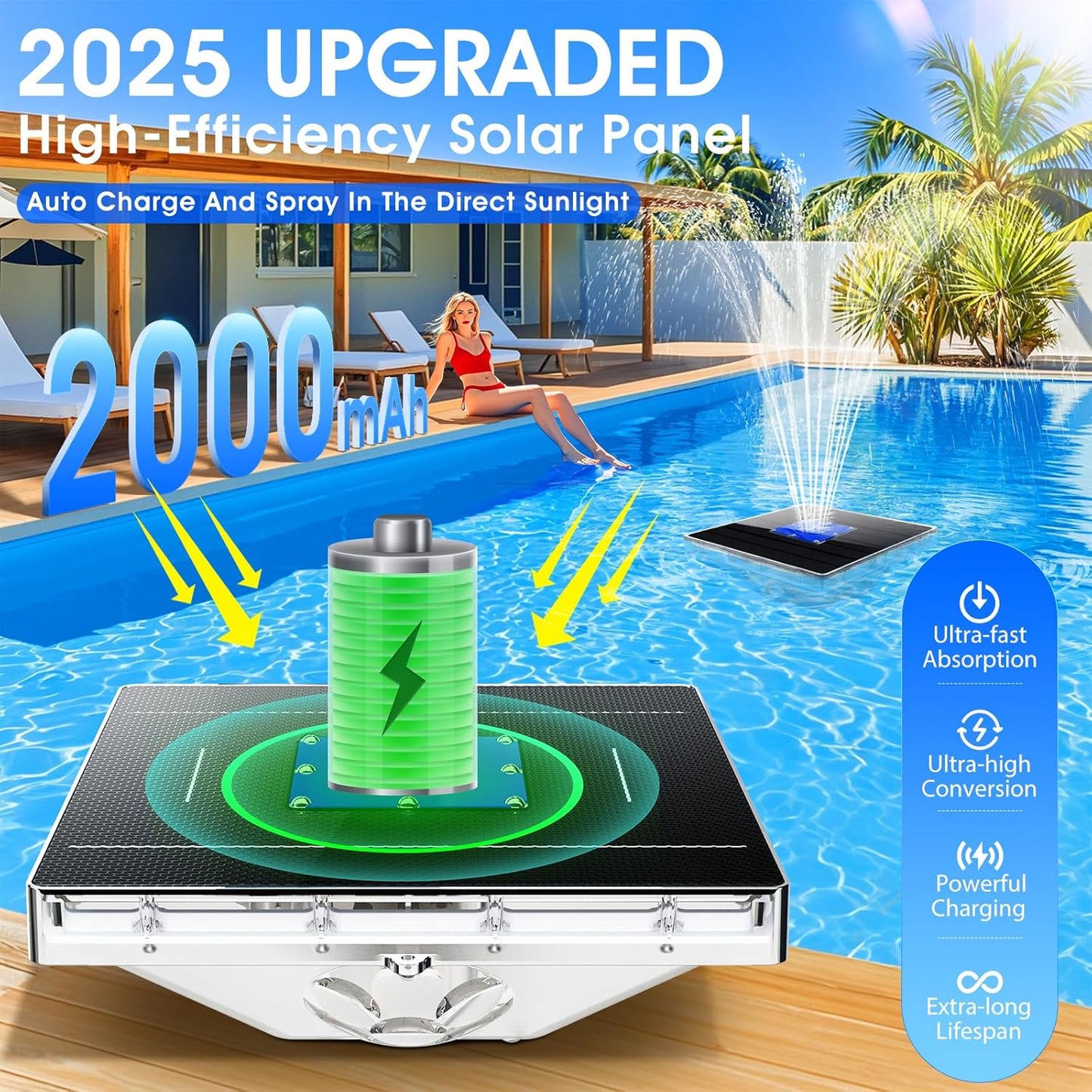 Solar Pool Fountain with Light Show 82